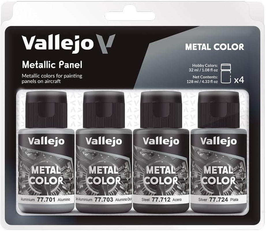 Vallejo 77601 Metal Colour Metallic Panel 4 Colour Acrylic Paint Set image number 1