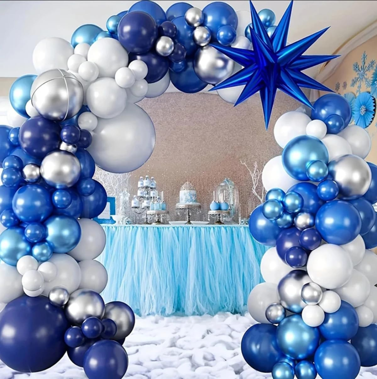 Blue White Balloon Arch Kit, Navy Blue Silver White Balloon Garland with Star Foil Balloons for Birthday Wedding Graduation Party Decoration image number 3