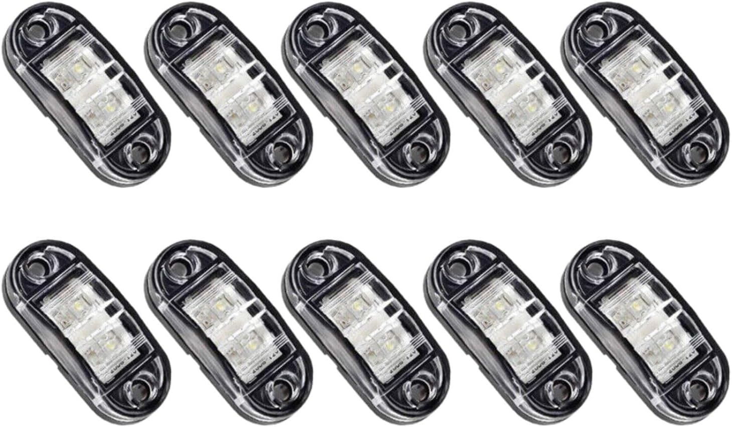 Leona Co 10 Pack 12V 2.5" Oval Led Truck Side Marker Light Surface Mount, Sealed Trailer Led Clearance and Side Marker Lights, Black Base, Rectangular Rectangle Led Lights (WHITE) image number 2
