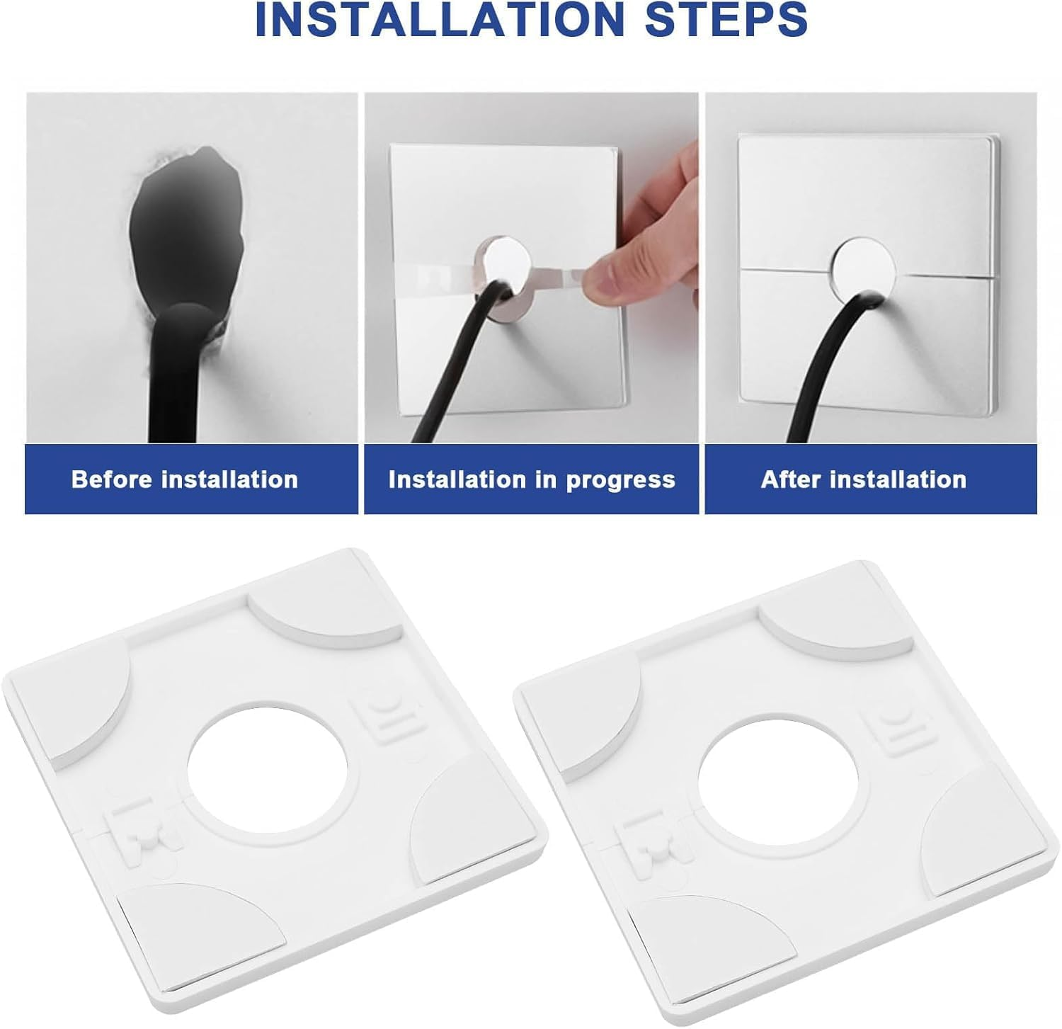 Square Plumbing Cover Plate,6Pcs Self Adhesive Pipe Plate Covers,Self-Adhesive Wall Hole Cover Square Pipe Cover Shower Pipe Covers,Abs Plastic Square Pipe Wall Covers Self-Adhesive Pipe Plate Covers image number 4