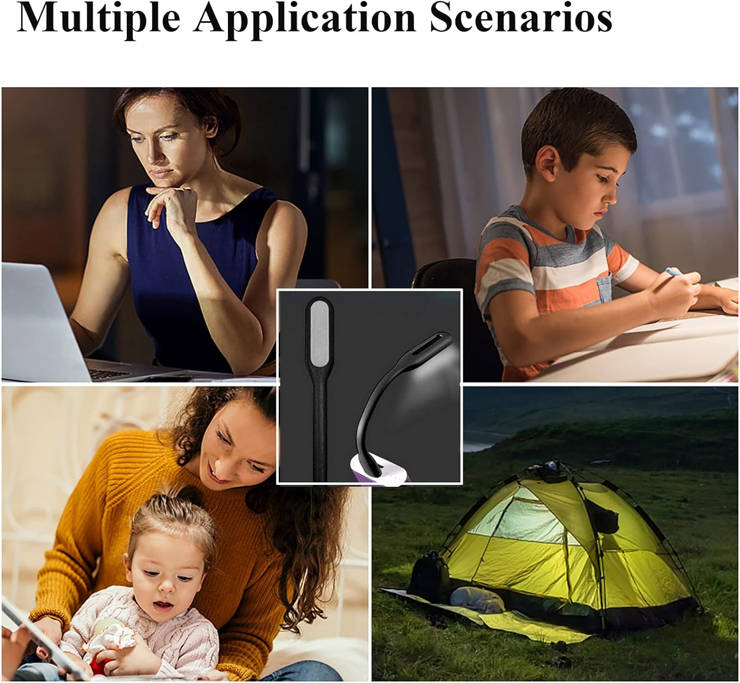 Soseelnee Flexible Mini Light, Portable USB LED Reading Night Lamp for PC, Laptop, Laptop, Power Bank, 2 Pack (Black) image number 3