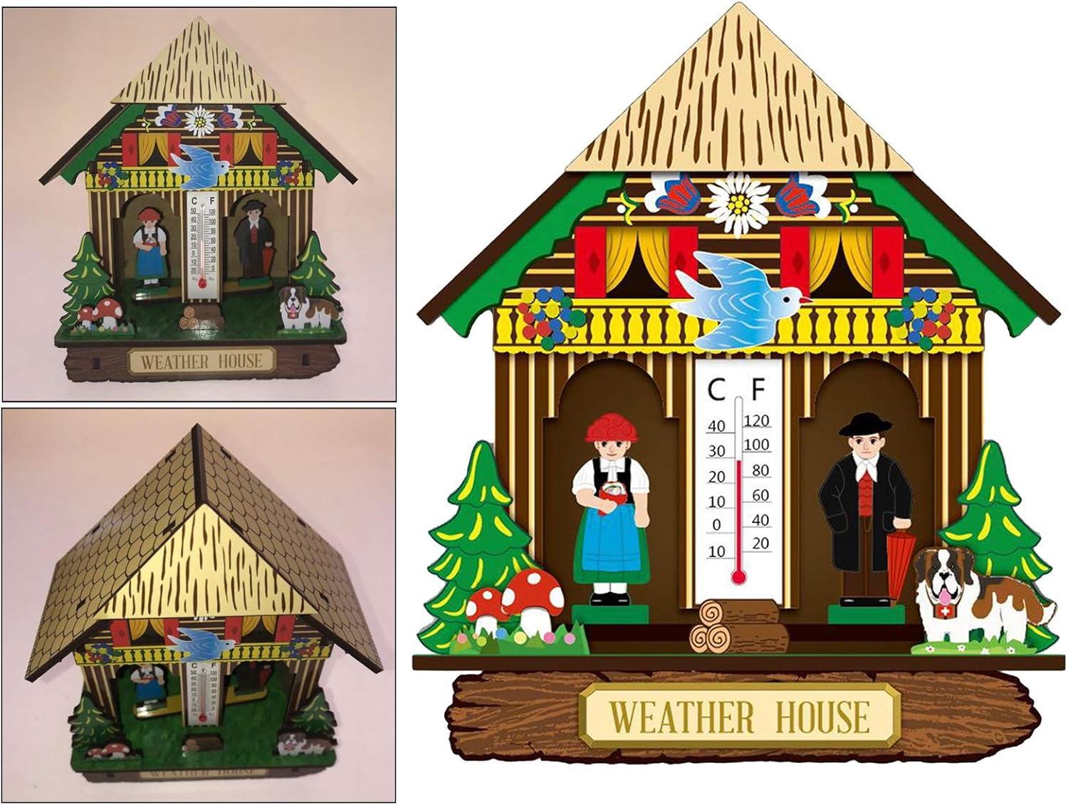 Wooden Indoor Hygrometer, Wall Hanging Temperature Humidity Monitor for Home, Bedroom, Kitchen, Patio, Wine Cellar, 14X6X13Cm image number 4