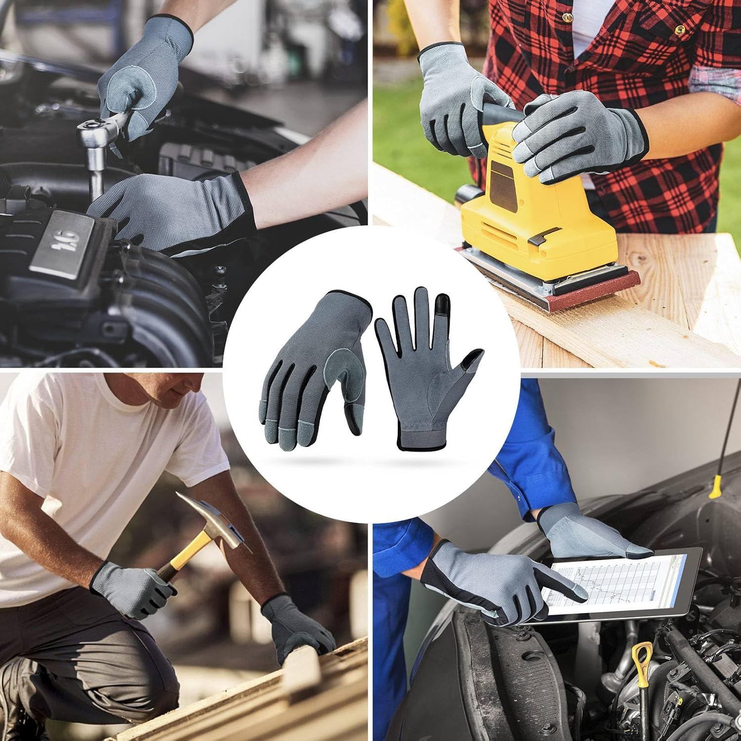 Lightweight Work Gloves: Touch Screen Flex Deerskin Leather Garden Gloves for Yard Working, Gardening, Cycling, DIY, and Builders for Men Women (Grey) image number 6