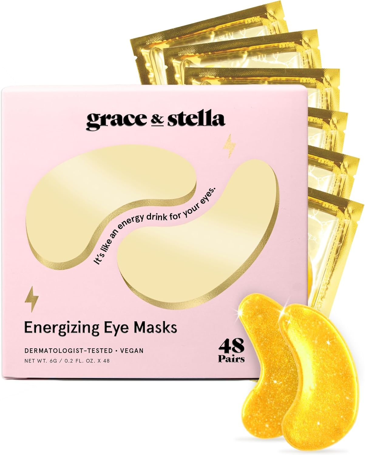 Grace & Stella under Eye Masks for Dark Circles and Puffiness - Energizing under Eye Patches - Valentines Day Gifts for Women - Bridesmaid Gifts - Vegan Cruelty-Free Self Care (48 Pairs, Gold)