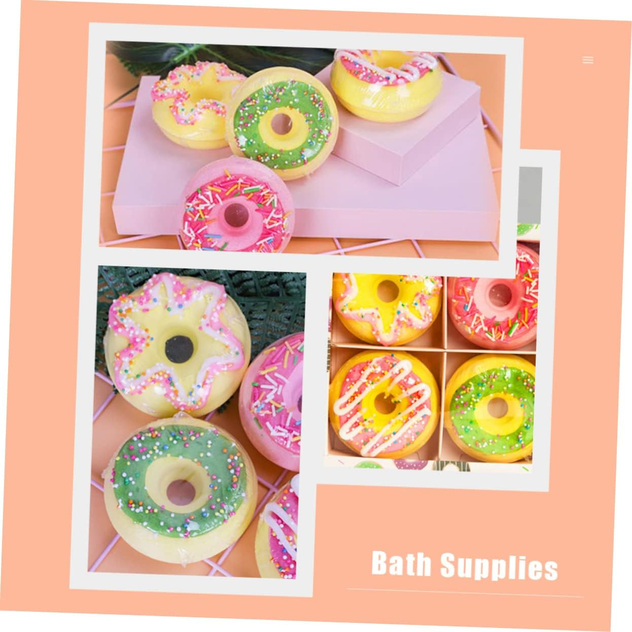 LOLIPPYY Doughnut Shape Shower Bombs 100G Set of 4 Moisturizing Bath Salts for Boys and Girls Essential Oils Fun Bath Time Experience Random Style