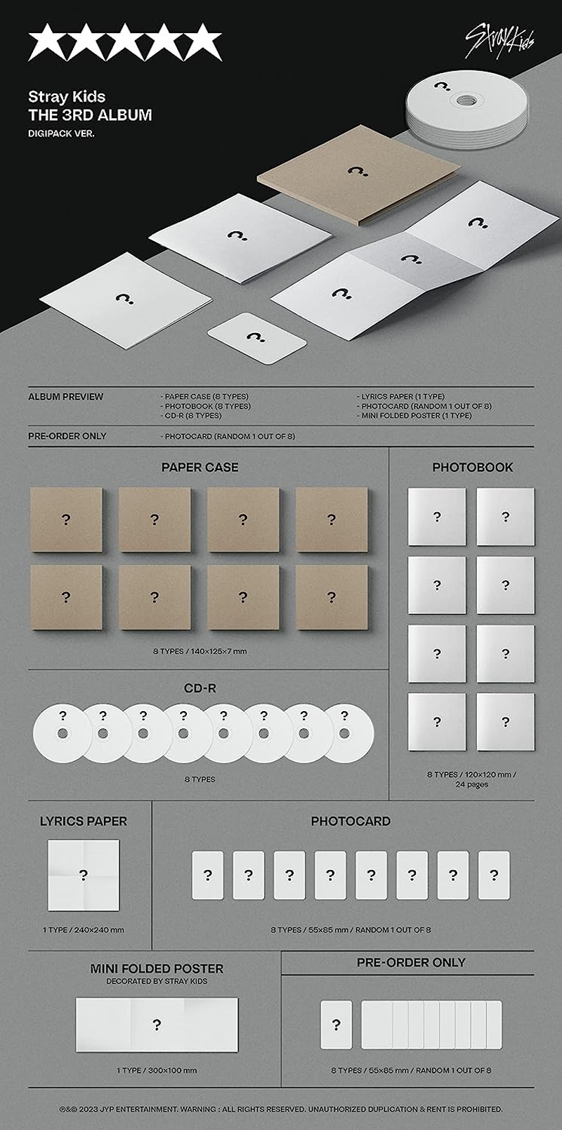 Stray Kids 5-STAR 3Rd Album Digipack HAN Version Cd+Paper Case+24P Photobook+1P Lyrics Paper+1P Photocard+1P Mini Poster on Pack+Pob+Tracking Sealed image number 1