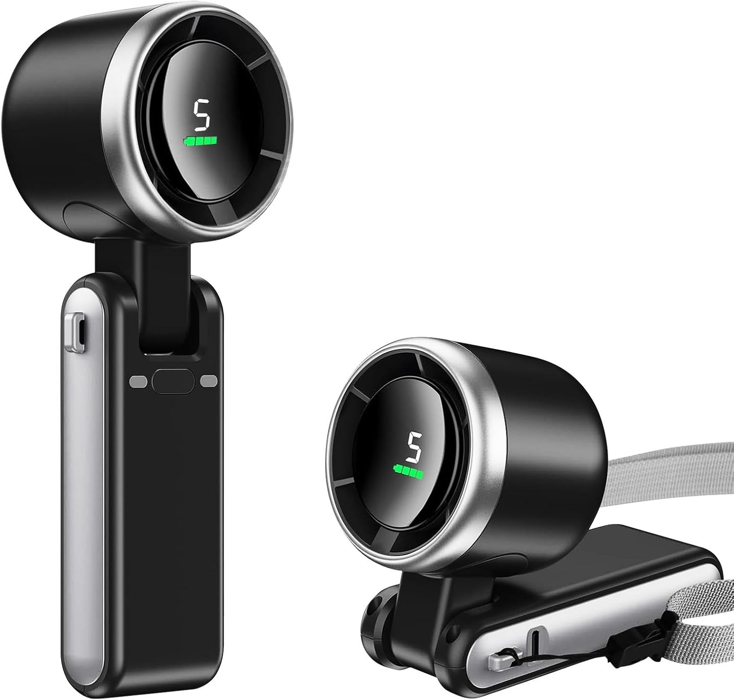 Adando Foldable Handheld Turbo Fan: 5 Gear Wind 5000Mah Rechargeable Battery Operated up to 12 Working Hours for Travelers - 3 in 1 Personal Portable Cooling Fan for Travel Camping (Black)