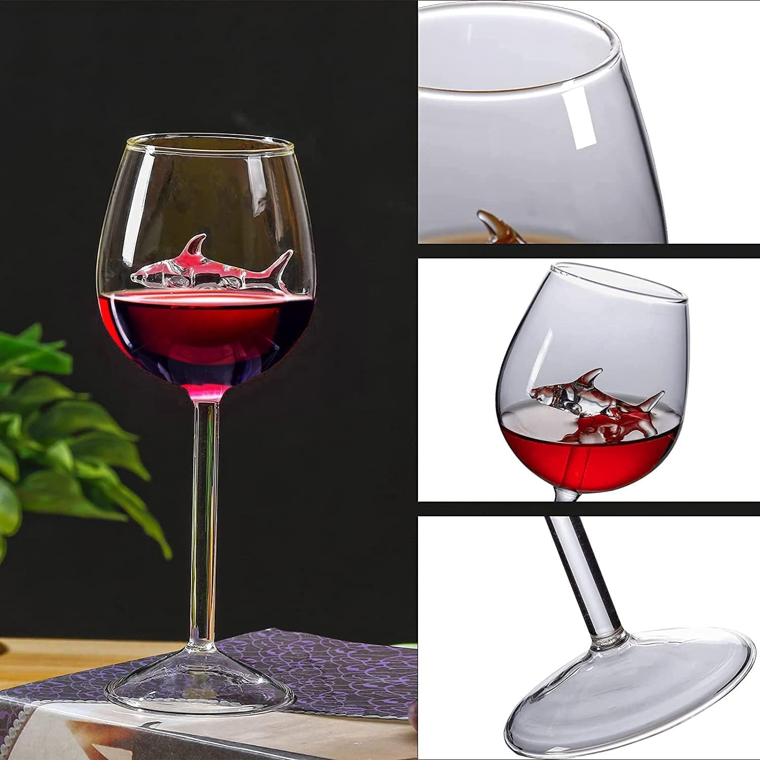 Set of 2 Wine Glasses, Red Wine Set, Shark Wine Glasses, Red Wine Glasses with Shark Inside, Crystal Flutes, Goblets, Novelty, Gift for Adults, Home, Bar, Party, Christmas Party