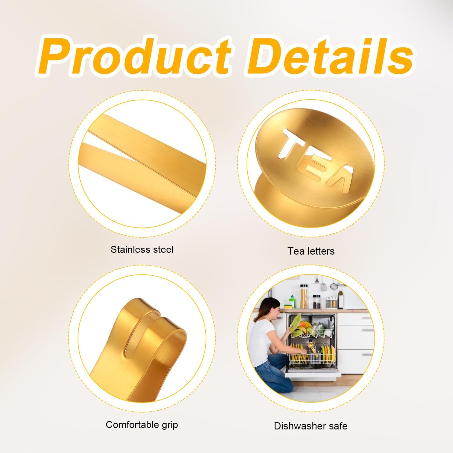 Tinoaly 2 Pcs Stainless Steel Tea Bag Squeezer, round Tea Bag Clamp, Gold and Silver - Gold image number 4
