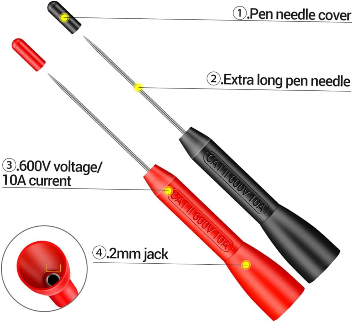 OATIPHO Multimeter Detection Probe 2Mm Back Probe with Stainless Steel Needle 600V/10A Cat Ii Insulation Tools for Automotive Testing and Electrical Measurement