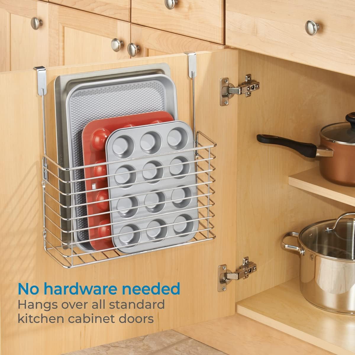 Interdesign Classico over the Cabinet Kitchen Bakeware Organizer Basket for Cutting Boards, Baking Sheets/Pans - Chrome image number 1