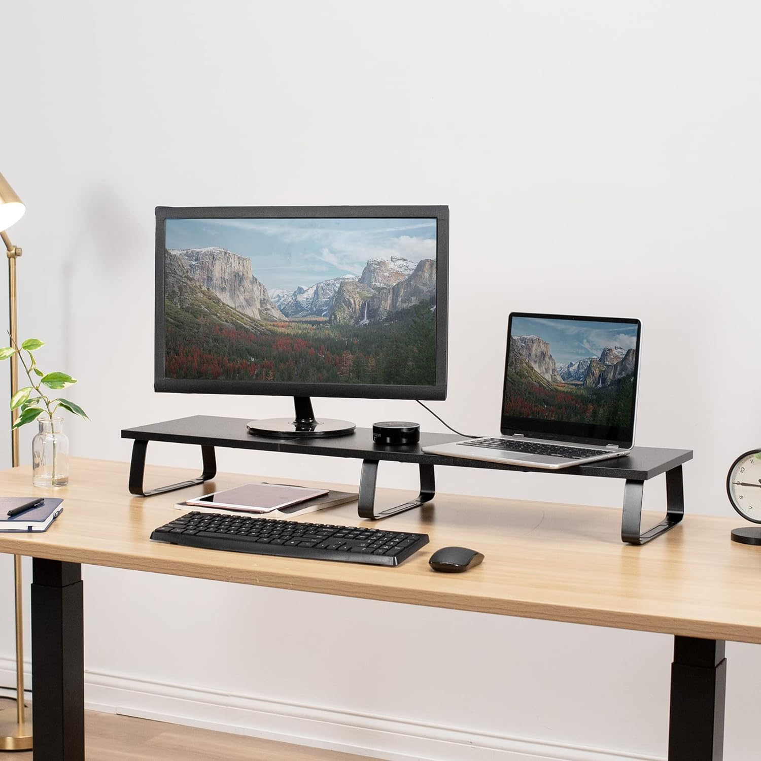 VIVO Black Wood 39 Inch Wide Extra Long Desktop Stand, Ergonomic Tv, Dual Monitor, Laptop, Keyboard Riser and Desk Tabletop Organizer (Stand-V000Dl) image number 3