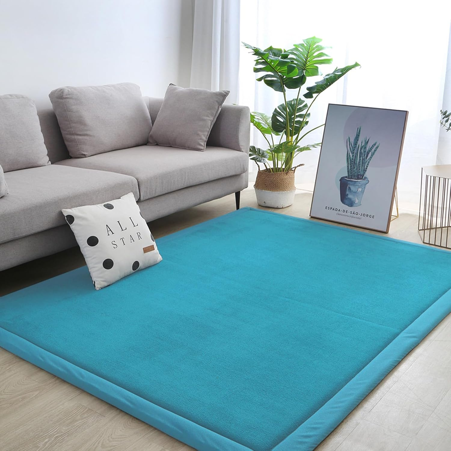 Marlow 120&times;200Cm Coral Velvet Area Rug,3Cm Thick Non-Slip Fluffy Short Pile Crawling Rug, Baby Play Mat,Nursery Modern Washable Soft Rug Yoga Tatami Mat for Children'S Room, Living Room，Bedroom (Blue)