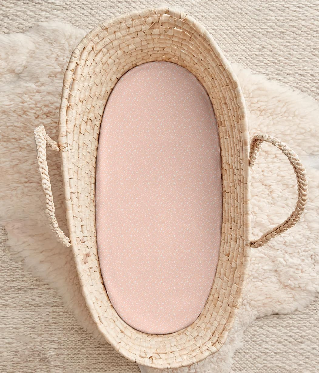 Love to Dream Fitted Bassinet Sheet Twin Pack | 100% Cotton, Soft Jersey Fabric, Fits Oval & Square Mattresses, Snug & Breathable Basket Sheet | Reusable Storage Bag, Stardust Olive