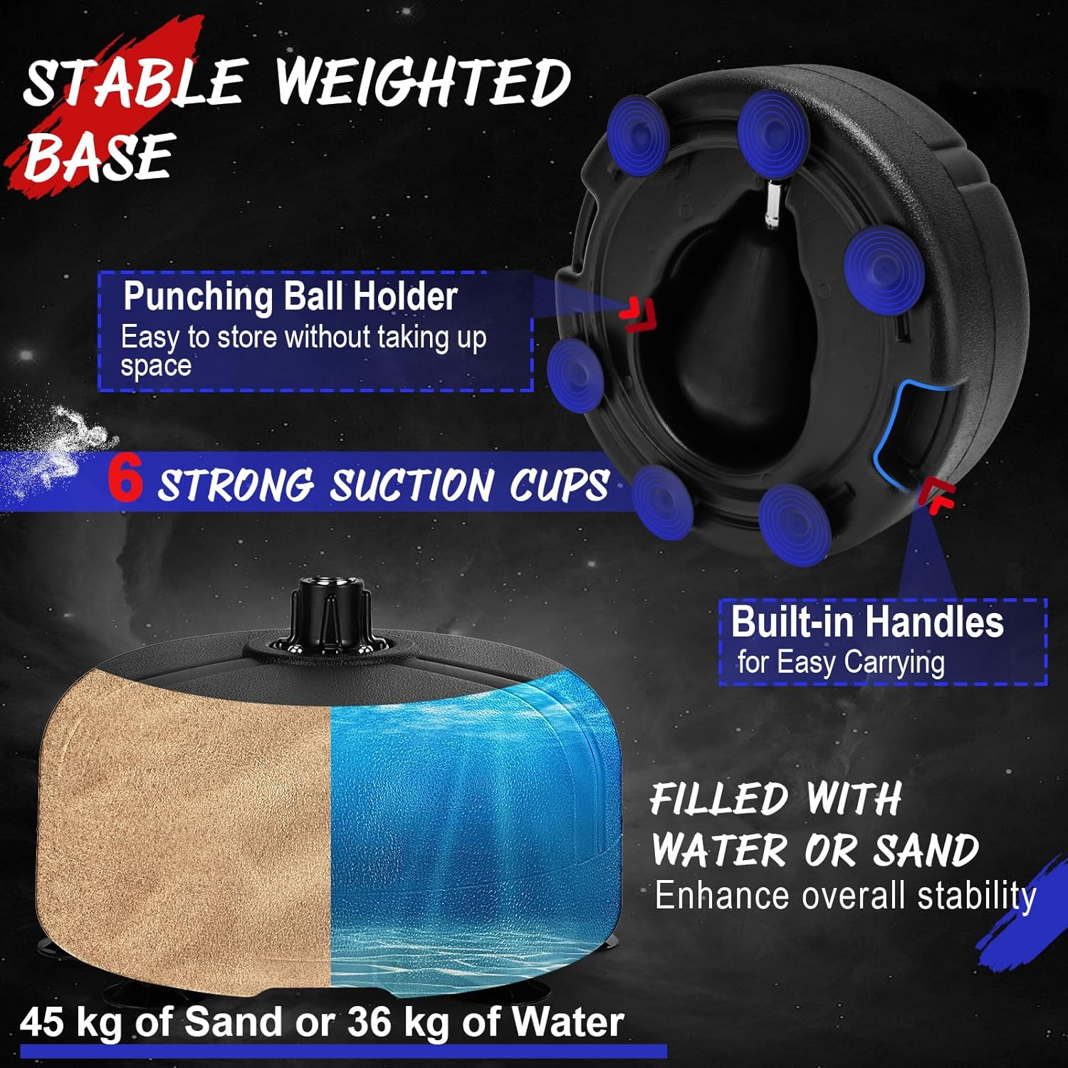 Costway Punching Bag with Stand, Speed Bag for Adults Kids, 4-Position Adjustable Height Setting, Stable Suction Cups, Integrated PU, Breathable Boxing Gloves, Easy to Transport, Reflex Bag for Home - Red image number 5