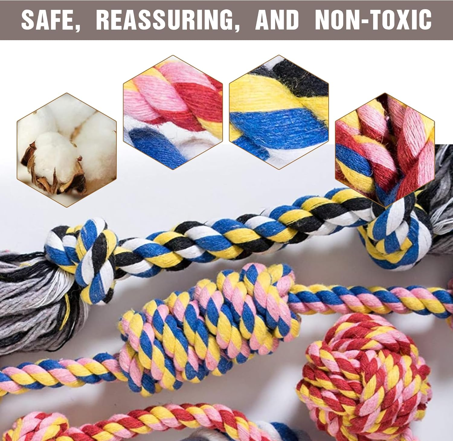 5-Pack Dog Chew Rope Toys, Suitable for Dog Toys That Love to Chew, Strong, Safe and Odorless Knots, Suitable for Medium/Small Dogs and All Pet Toys during Teething Period image number 4