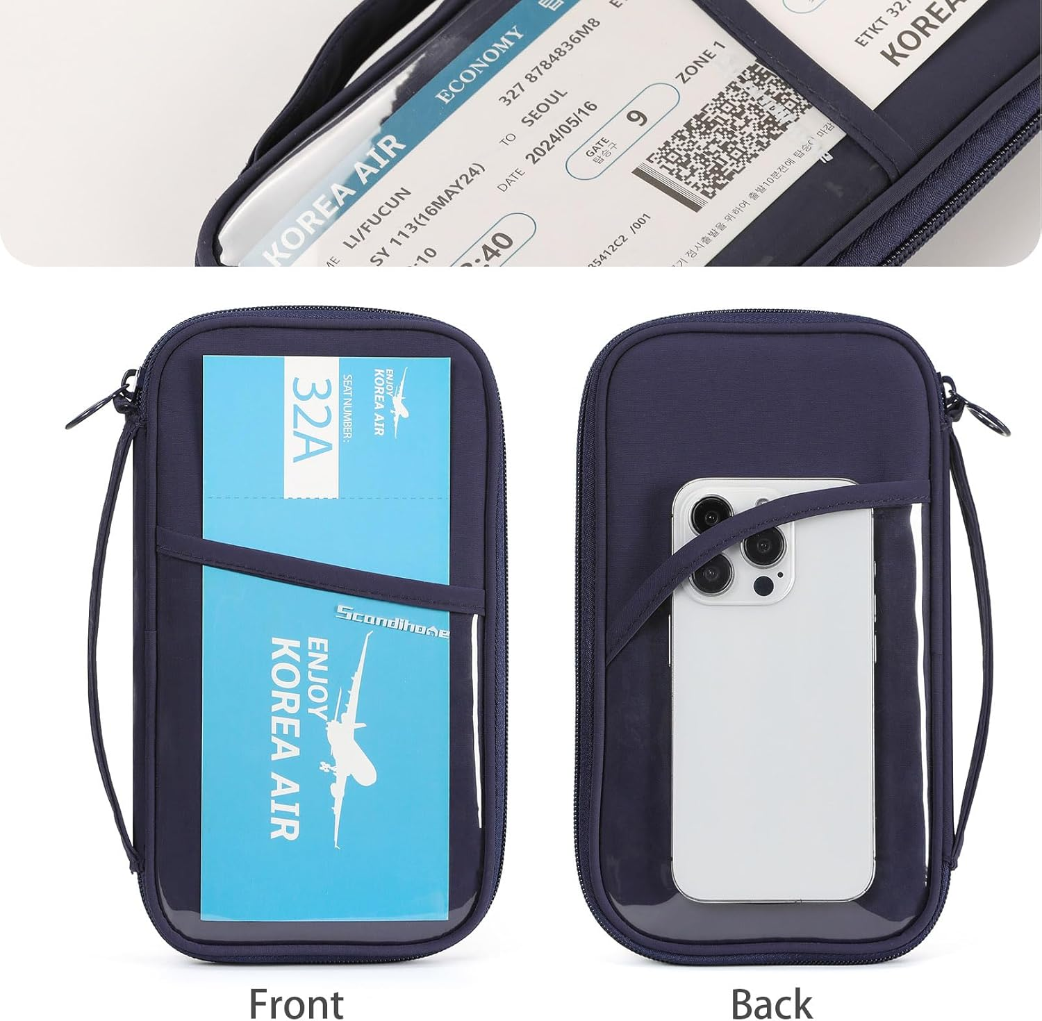 SEPWIK Travel Passport Wallet RFID Family Passport Holder with Hand Strap, Waterproof Travel Document Organizer for Credit Card, Boarding Pass, ID, Money, Flight Tickets Scandihome Series - Green image number 5