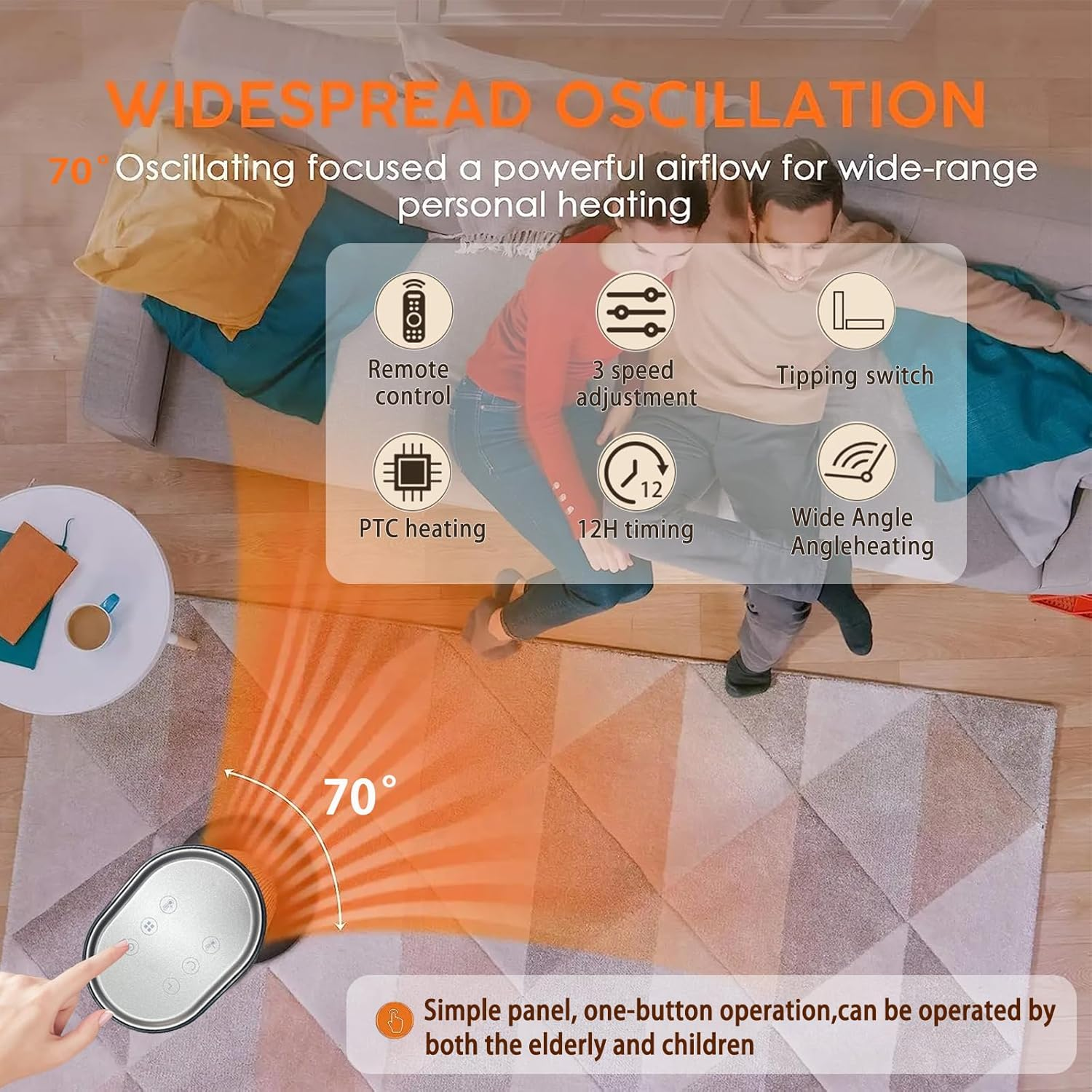 23.6"Tower Space Heater with Adjustable Thermostat,Remote Control & 12H Timer, Tip-Over Switch & Overheating Protection, 1900W, 3 Mode, 12H Timer,Ptc Ceramic Rapid Heat for Office Home (AU Plug) image number 6