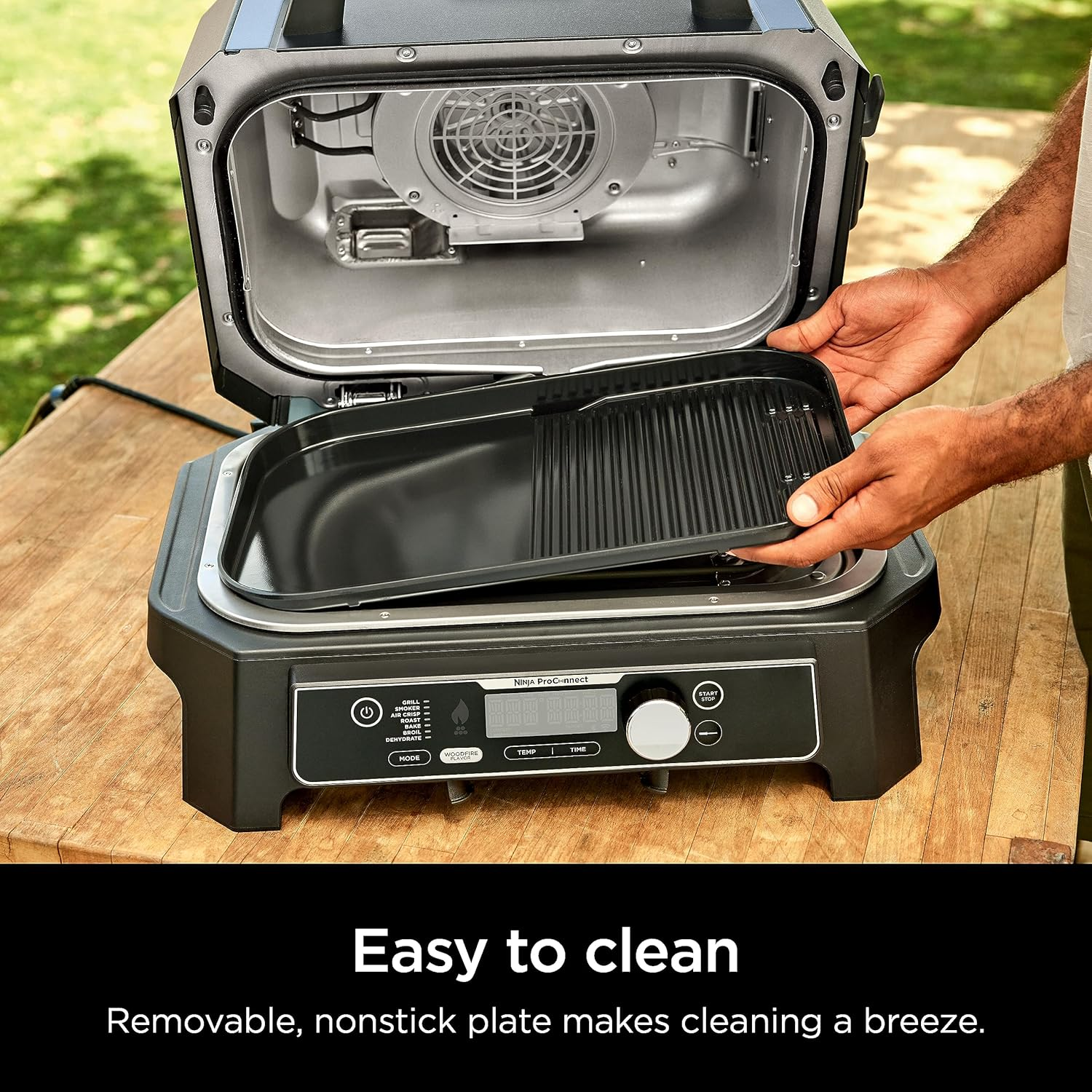 Ninja XSKGRDLXL Woodfire Grill & Griddle Plate, Compatible with OG800 and OG900 Series, 2-In-1 Grill and Griddle Functionality, Ceramic, Nonstick Coating, Black