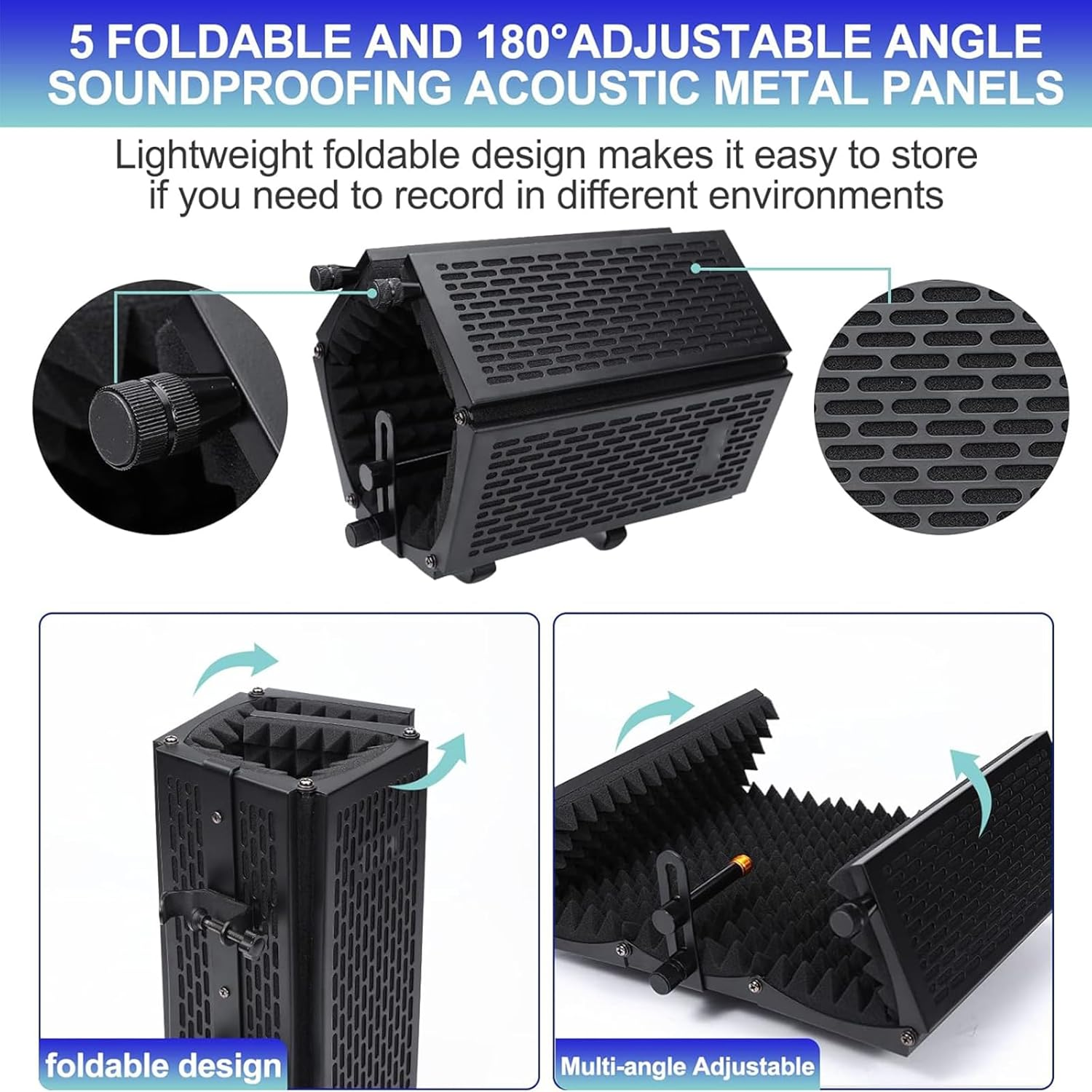 Homodoskey Microphone Isolation Shield with Pop Filter & Tripod Stand, Foldable Mic Shield with Triple Sound Insulation, High Density Mic Sound Shield for Recording Studio, Podcasts, Singing image number 1