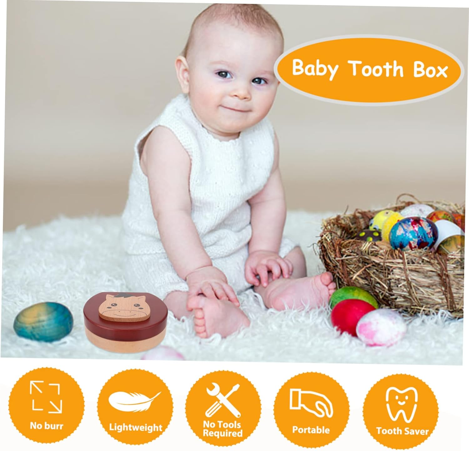 Tooth Fairy Holder Wooden Keepsake Box for First Tooth Fetal Hair Saver Organizer with Tweezers Shower For image number 2