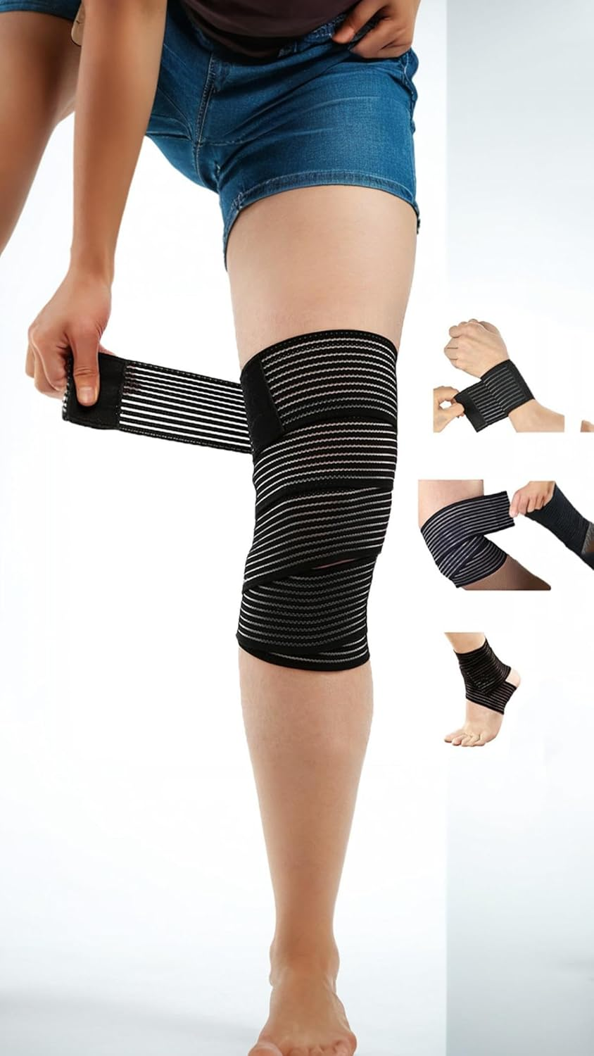 Honwor Elastic Calf Compression Bandage - Stabilizing Leg Sleeve for Men and Women, Joint Pain Relief, Sports - Adjustable Black (4 Pieces, 180 Cm) image number 5