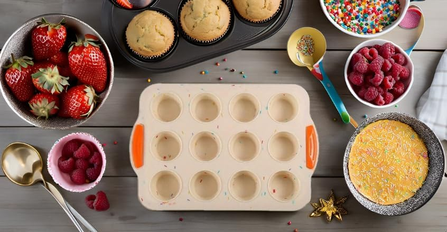 12 Cups Cake Pan, Non-Stick Baking Pan for Oven Carbon Steel Molds Bakeware Tools French Pastry Molds Muffin Cupcake Pan (12-Cavity)