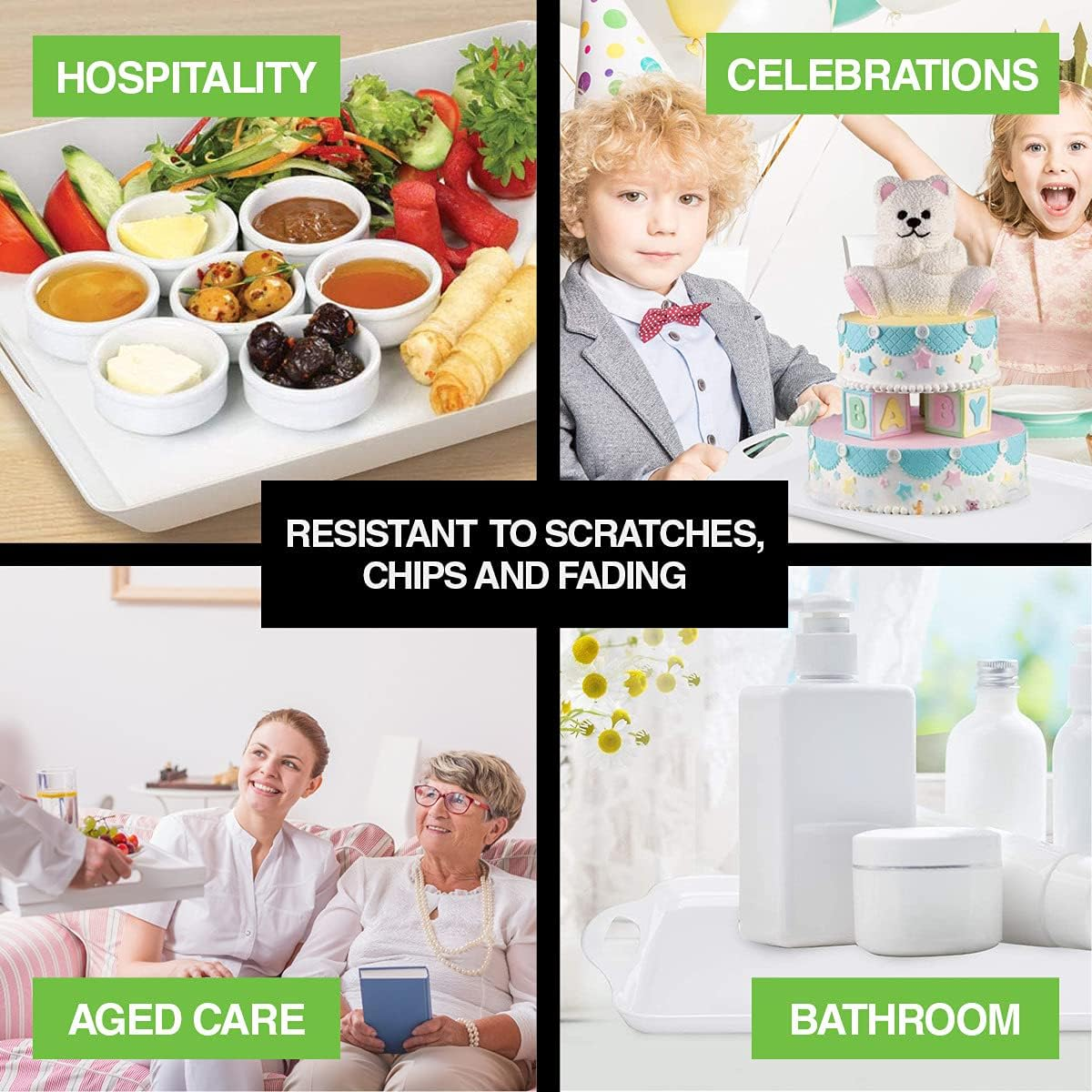 [4PCE] Home Master White Melamine Serving Trays, Durable and Elegant Serving Solution, Serve Your Food in Style image number 5