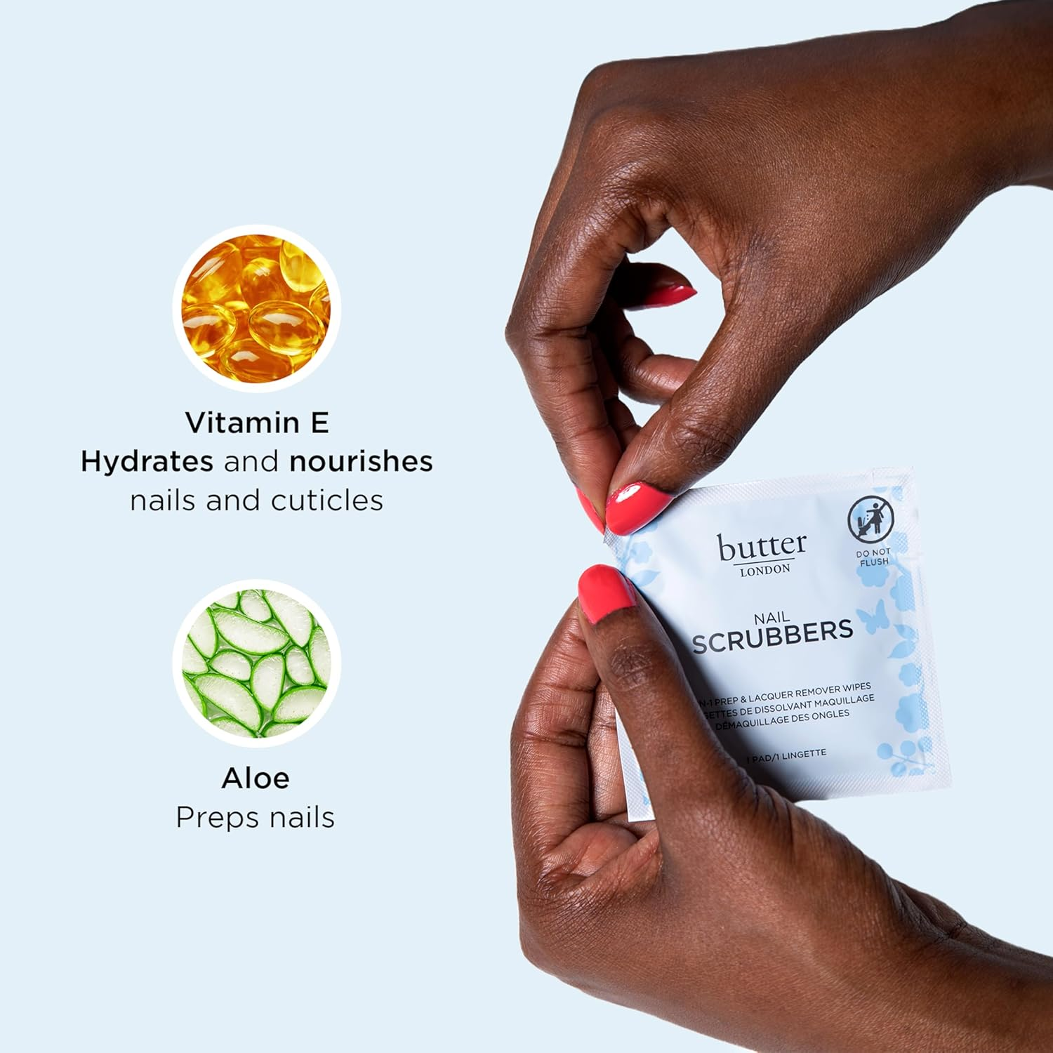 Butter London Nail Scrubbers - Intensely Saturated and Easy-To-Use - Lacquer Remover and Manicure or Pedicure Prep - Hydrates and Nourishes Cuticles with Vitamin E and Aloe - 10 Pc Wipes