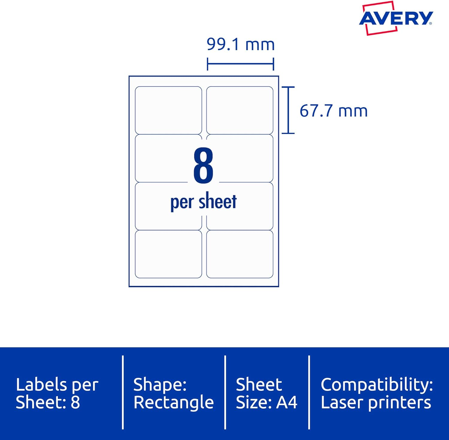 Avery Weatherproof A4 Labels for Laser Printers - Printable Packaging, Shipping & Address Labels - Mailing Stickers - Small Business Supplies - 99.1 X 67.7 Mm, 80 Labels / 10 Sheets (959409 / L7070) image number 5