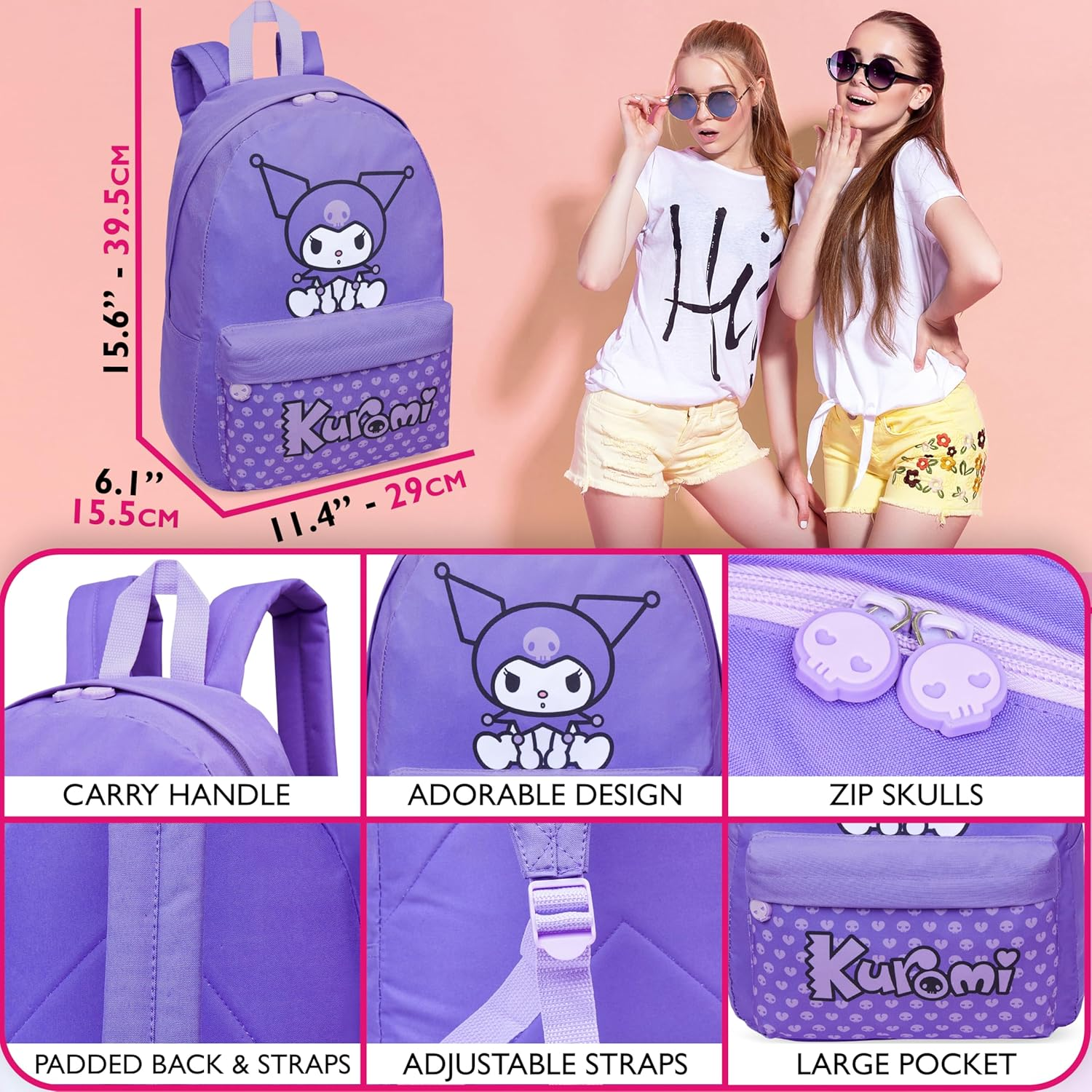 Hello Kitty Sanrio Backpack for Girls Tweens Kawaii Rucksack School Bag Daypack Teens Travel Bag Days Out PE Sports Anime Gifts image number 3
