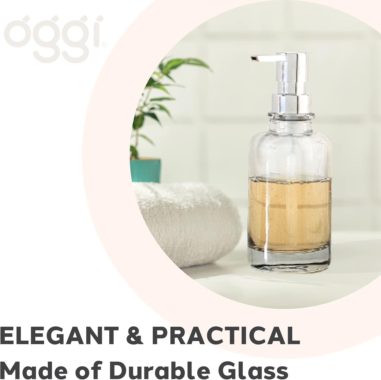 Oggi 12Oz round Glass Lotion and Soap Dispenser for Kitchen or Bath-Smoke image number 3