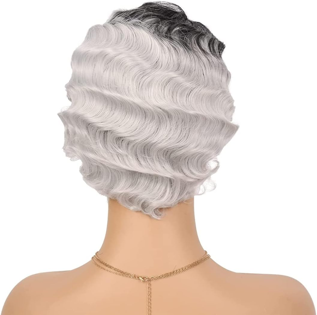 Finger Wave Wigs for Black Women Retro Vintage Synthetic Curly Wigs Heat Costume Cosplay Natural Looking Wig Orange image number 2