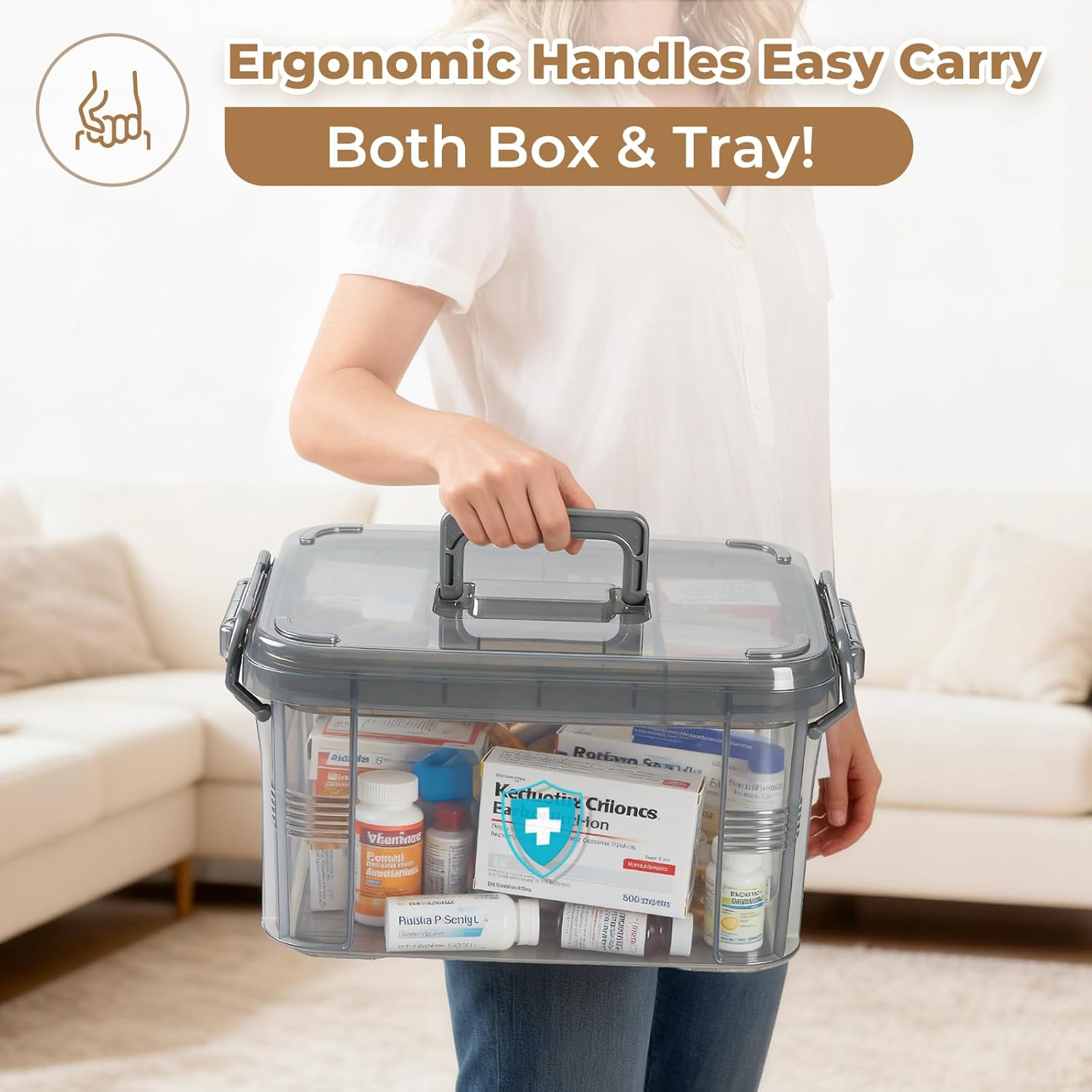 Medicine Storage Box with Handles & Multi-Layer Design &ndash; Plastic Organizer for Pills, First Aid, Household Sundries &ndash; Portable, Durable, and Stackable for Bedroom, Kitchen, and Office image number 2