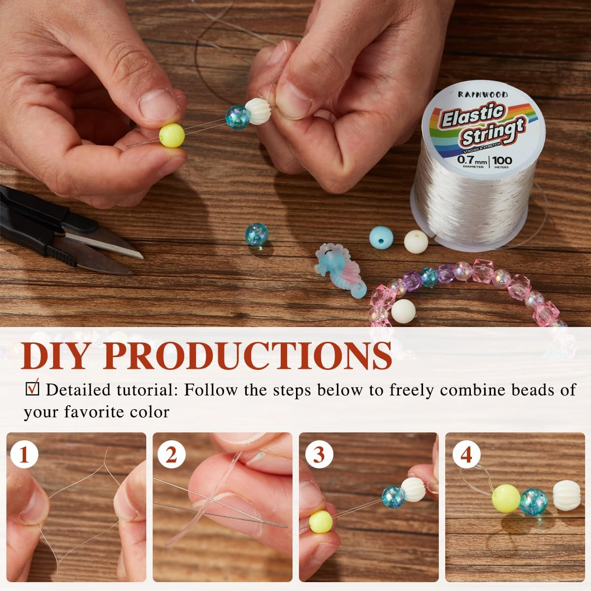 Elastic Bracelet String Cord Kit: 2 Rolls of 200M (0.5Mm) Clear Beaded Stretch Cord with Tools - Perfect for Bracelet Making and DIY Jewelry Projects! image number 5