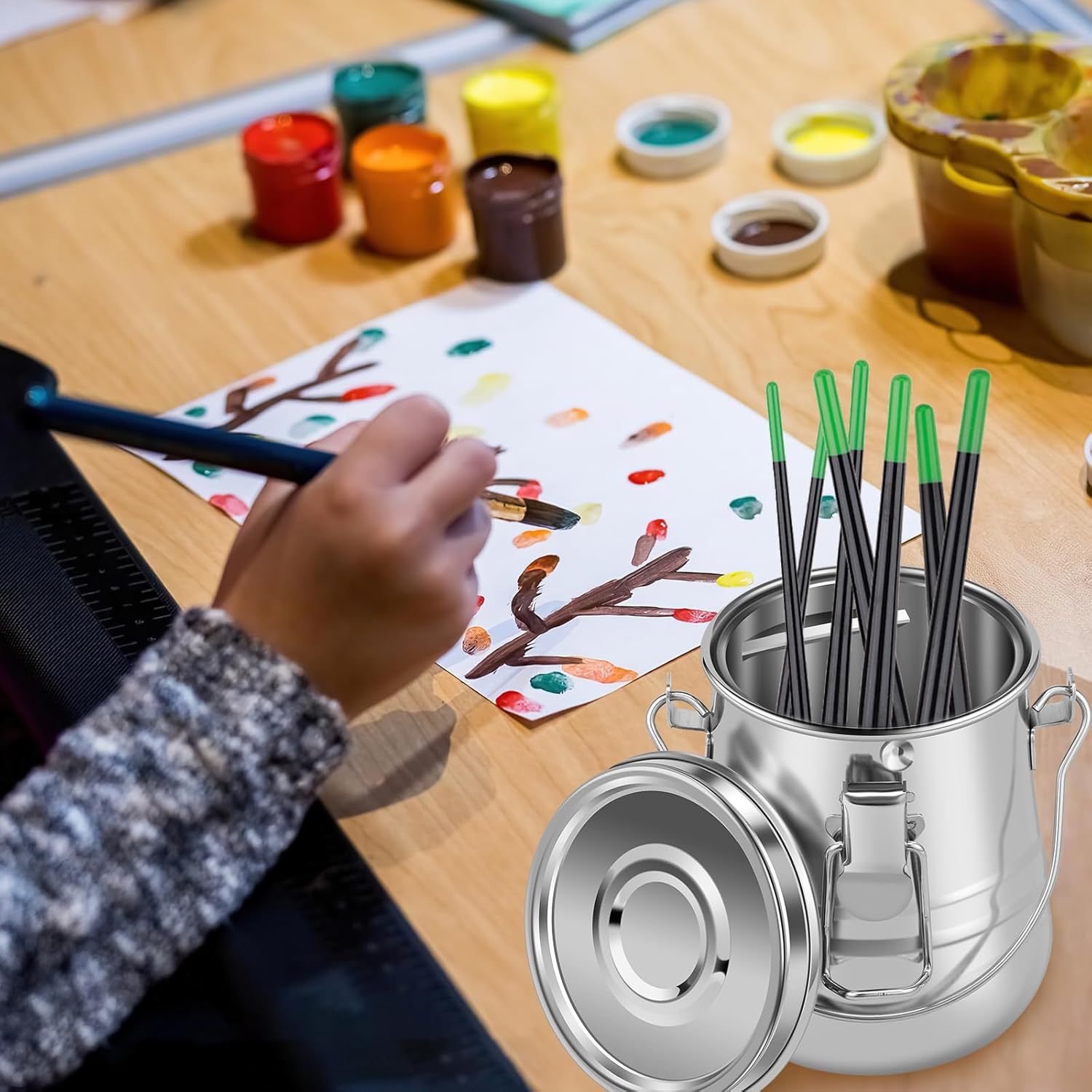 Paint Brush Washer Pot, Stainless Steel Paint Brush Cleaner with Removable Strainer, Portable Brush Cleaner with Handle, Paint Brush Washer for Oil Painting 4.4&times;3.4In image number 5