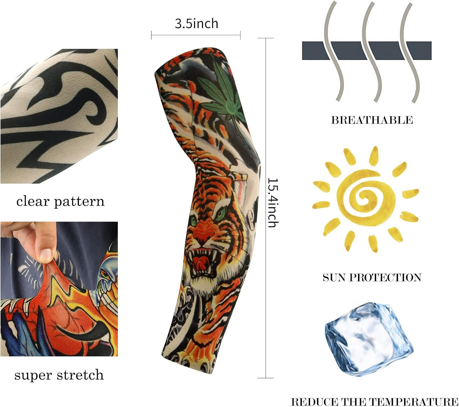 YARIEW Tattoo Sleeves for Men, 12Pcs Arm Sleeves Fake Tattoos Sleeves to Cover Arms Cooling Sun Protection Sleeves image number 1