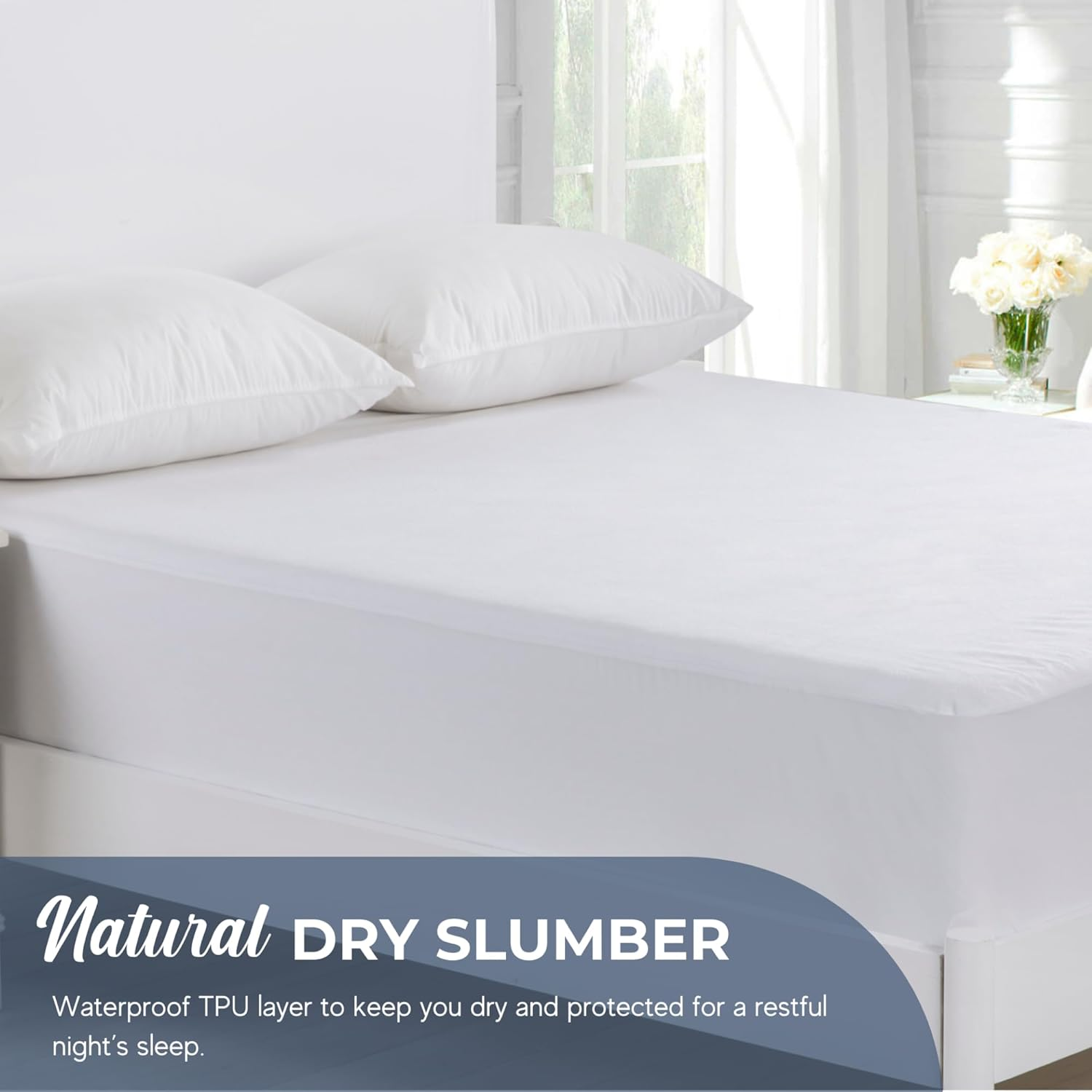 Dreamaker Waterproof Cotton Terry Mattress Protector, Moisture Absorbent Towel Top, Breathable Rustle Free TPU Protection, Fully Fitted Extra Deep Stretch Skirt, Easy Care Machine Washable King Single