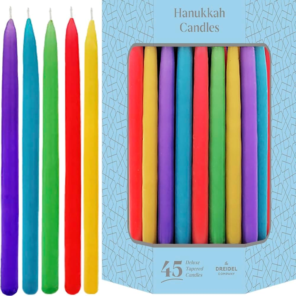The Dreidel Company Deluxe Tapered Pastel Blue and White Hanukkah Menorah Candles for All 8 Nights of Chanukah