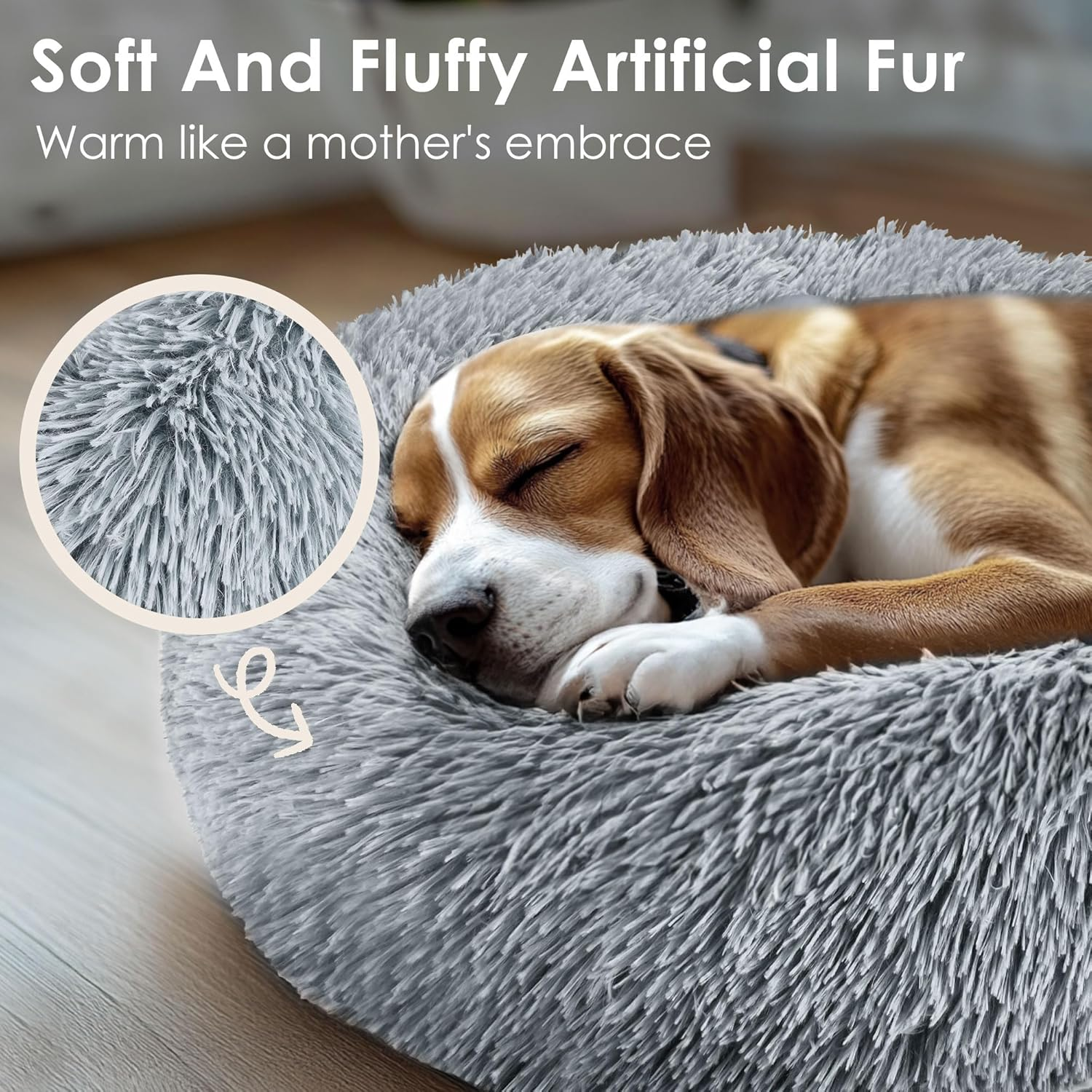 Dog & Cat Bed for Indoor Cats, 20In Calming Donut Bed for Puppy and Kitten, Washable round Fluffy Pet Bed for Small Medium Dogs and Cats (Light Grey) image number 5