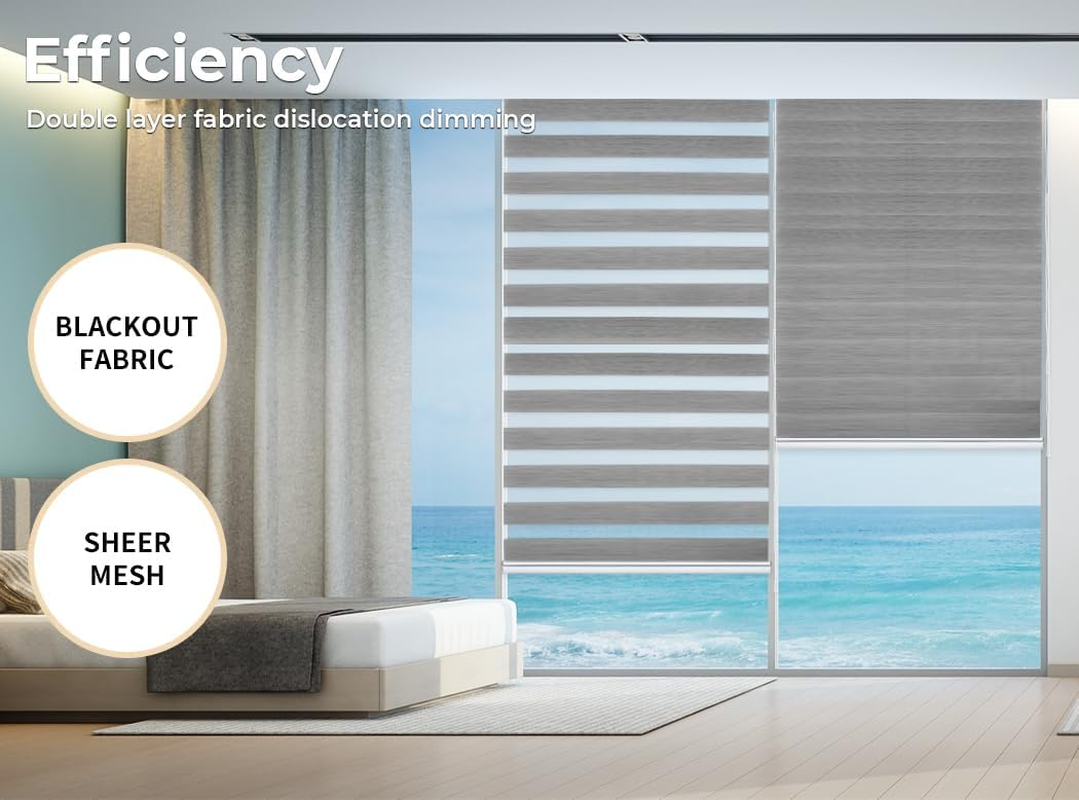 Marlow Blockout Zebra Roller Blind Curtains Double Window Sunshade Sunscreen Commercial Home Office Bedroom UV Protection (Grey-60Cmx210Cm) image number 4