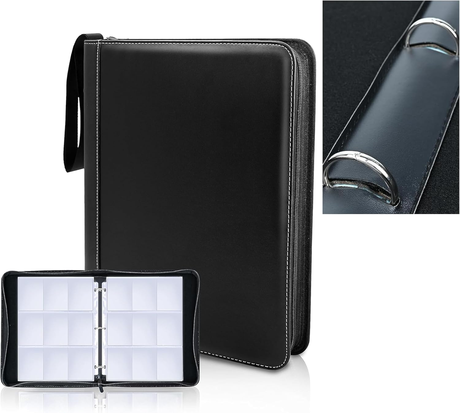 900-Capacity Zippered Trading Card Binder,9-Pocket PU Leather Organizer with 50 Removable Pages for Sports & TCG Cards (Baseball/Basketball/Football) image number 6