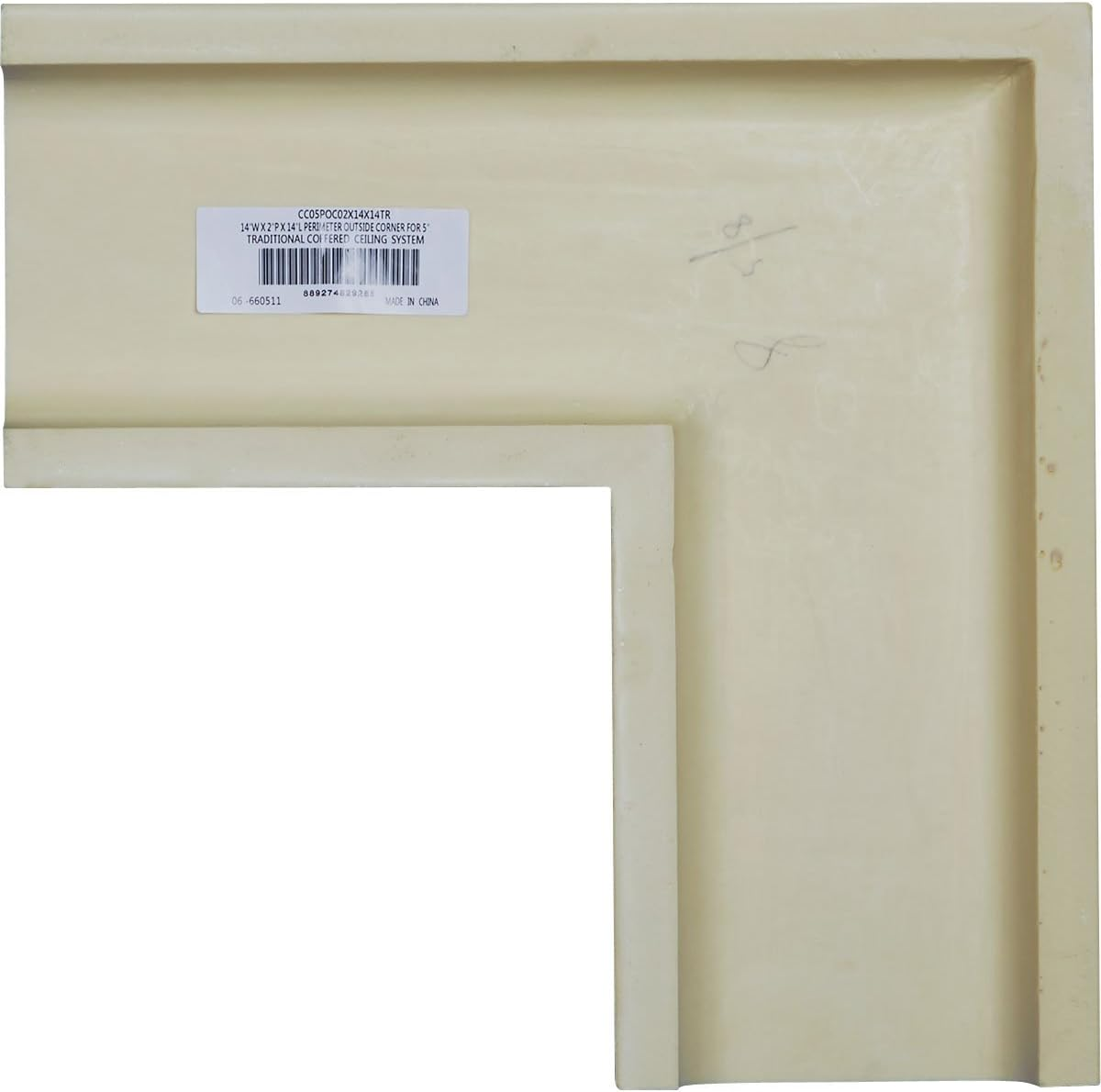 Ekena Millwork CC05POC02X14X14TR 14"W X 2"P X 14"L Perimeter outside Corner for 5 Inch Traditional Coffered Ceiling System, White image number 6