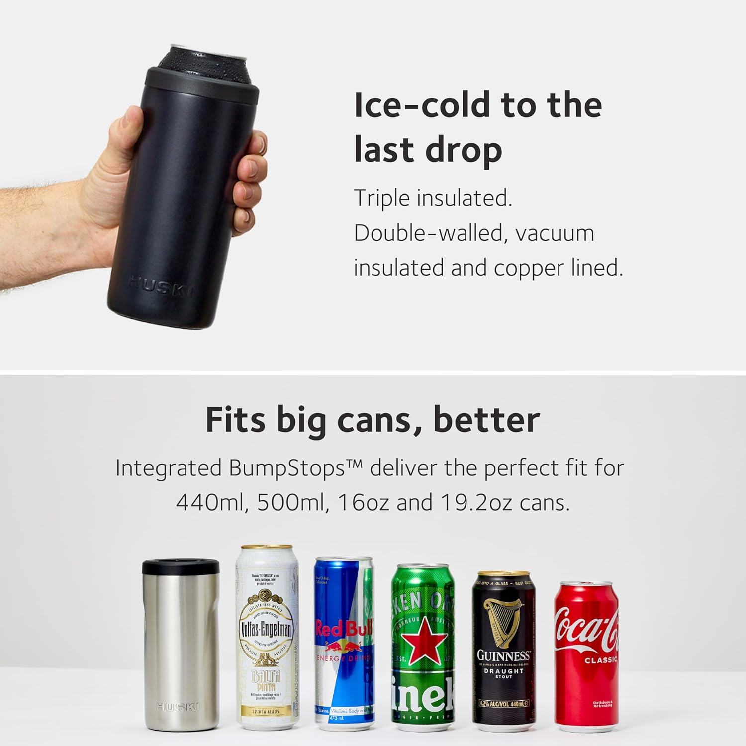 Huski Big Can Cooler | New | Premium 440Ml & 500Ml Beer & Energy Drink Cooler with Detachable 3-In-1 Opener | Triple Insulated | Keeps Cans up to 10X Colder | Doubles as a Tumbler (Black)