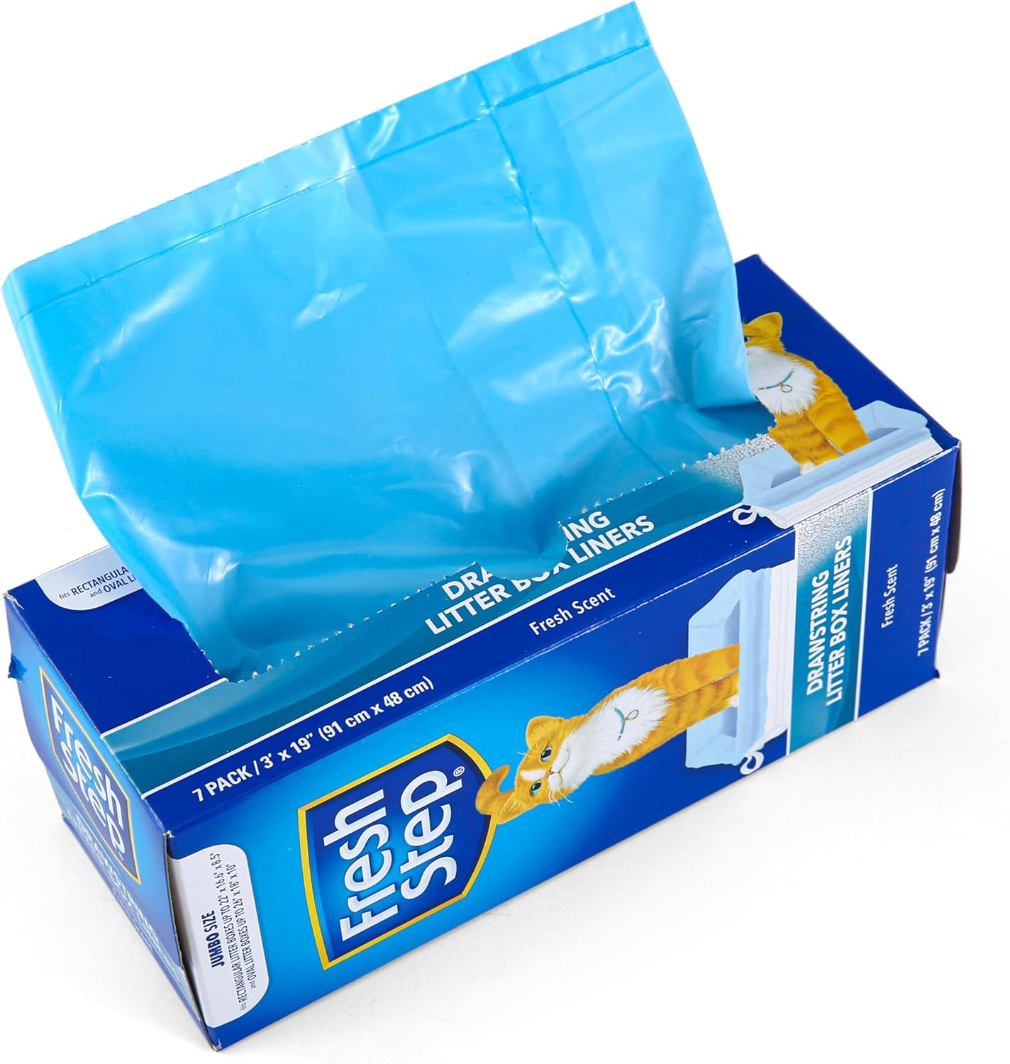 Fresh Step Drawstring Cat Litter Box Liners, Scented, Jumbo Size, 36" X 19" - 7 Count | Kitty Litter Bags, Cat Litter Liners for All Cats to Keep Your Home Clean