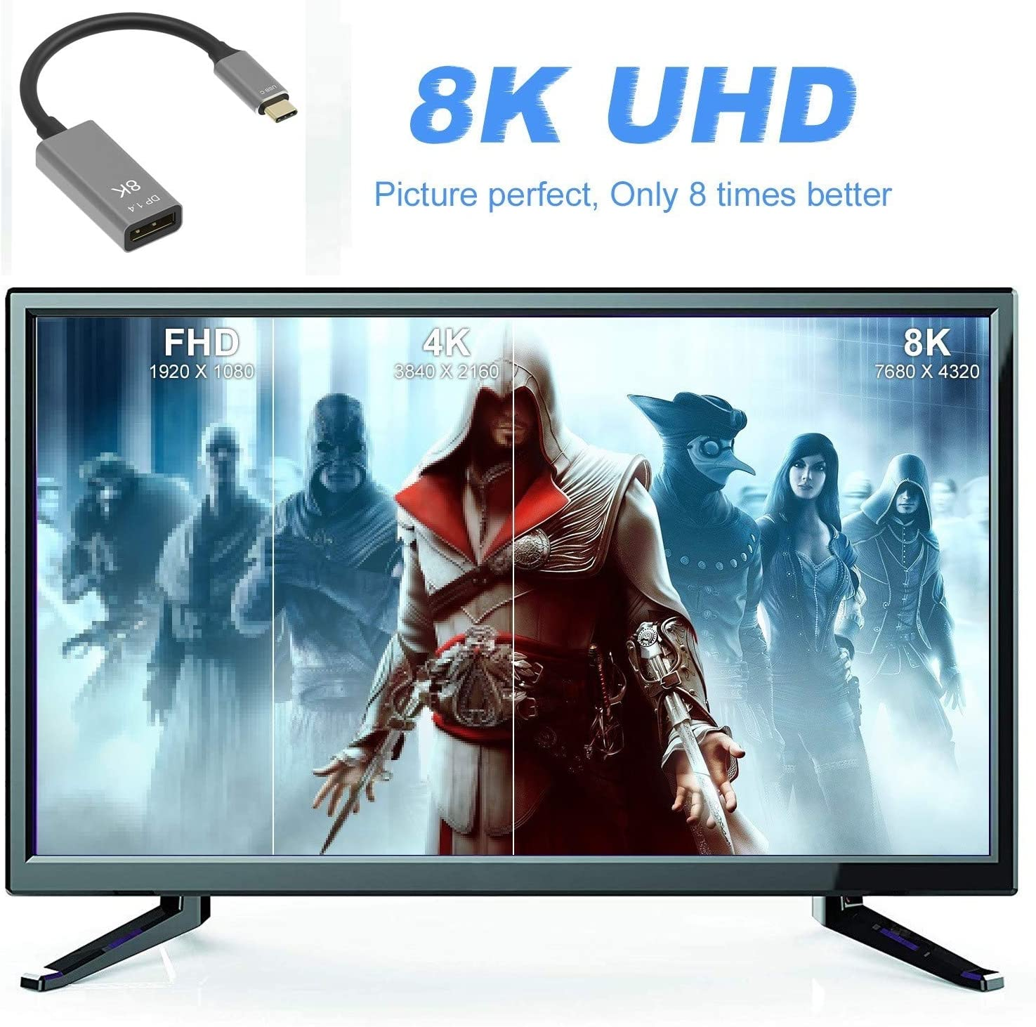 YIWENTEC USB C to Displayport 1.4 8K Cable 8K@60Hz 4K@144Hz Male to Female Converter Thunderbolt 3 to Displayport Adapter (8K) image number 2