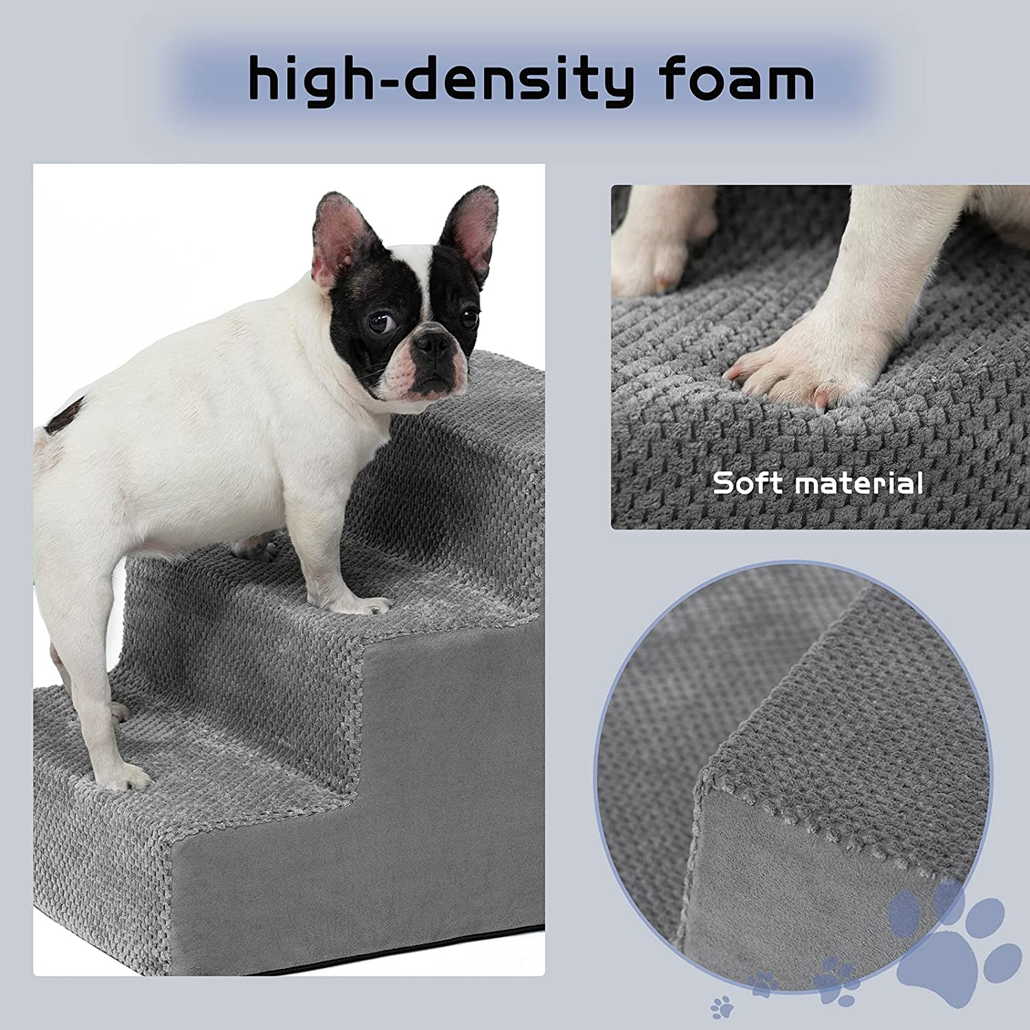 Portable Dog Stairs, Pet Stairs 3-Step Anti-Slip Rubber Bottom Memory Foam Dog Steps with Removable Washable Cover for Smaller & Elder Pets, Sturdy Steps for Dogs image number 5