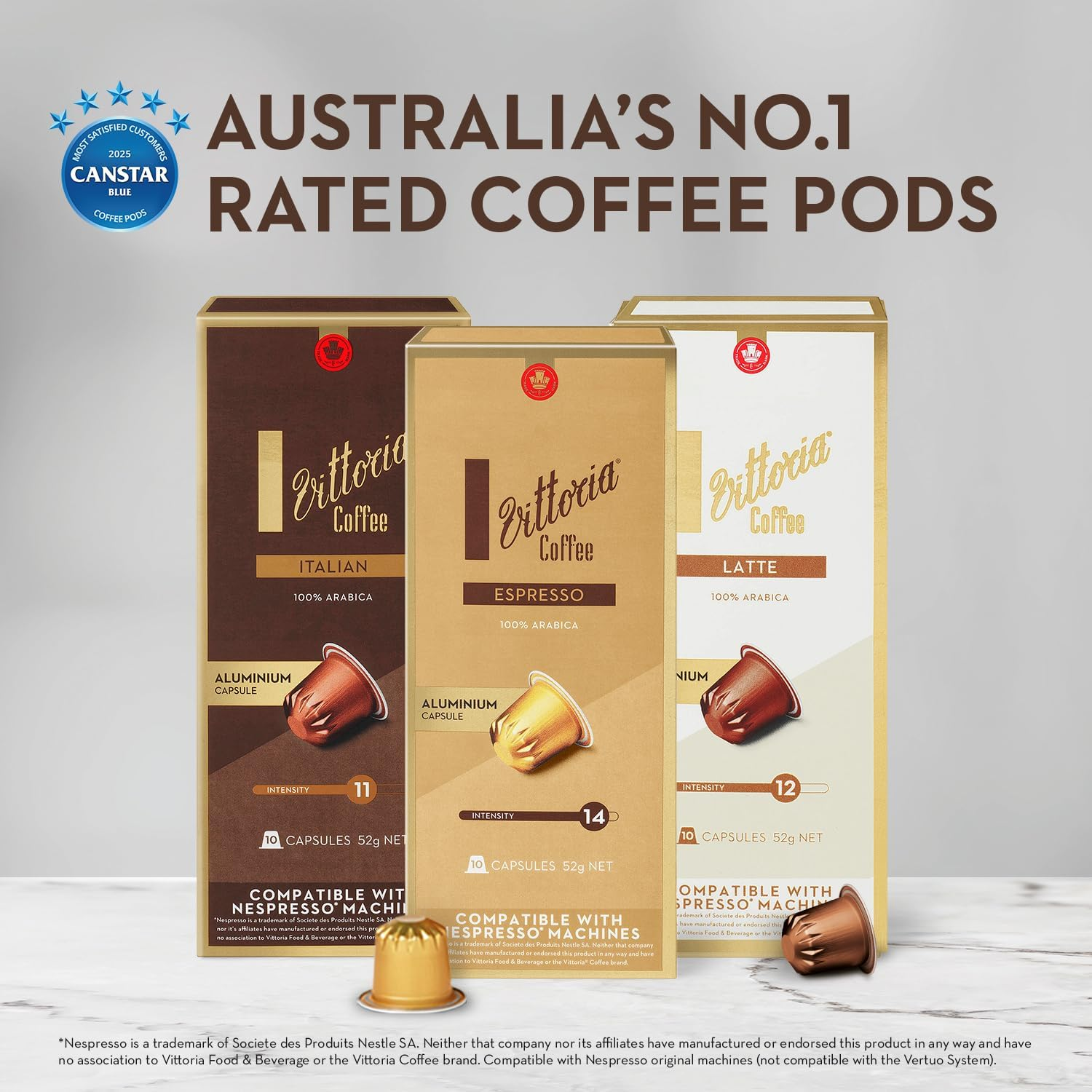 Vittoria Coffee Family Cup 100% Arabica Nespresso Compatible Aluminium Capsules 52 G (6 Packs X 10 Pods)