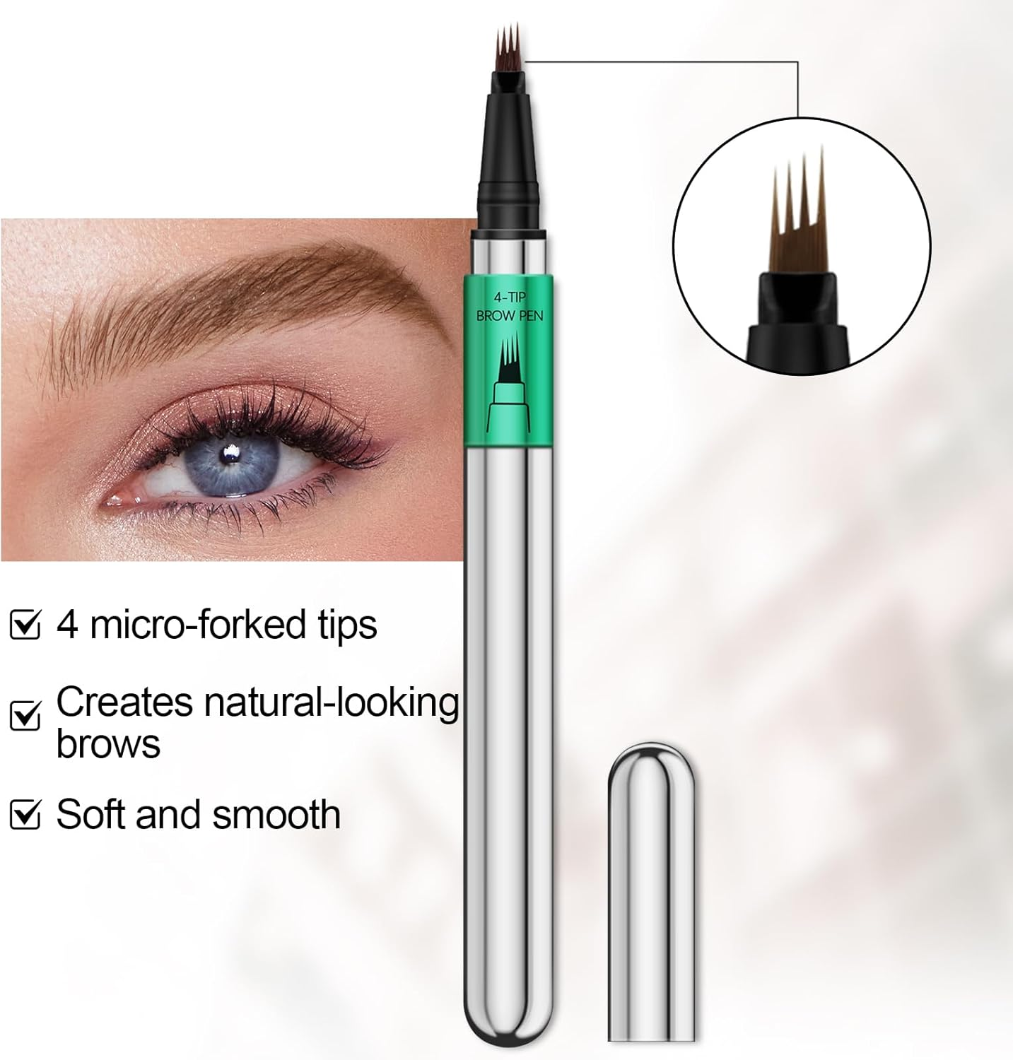 Microblading Eyebrow Pen，Waterproof Eyebrow Pencil Micro 4 Point Brow Pen，Eye Brow Makeup Pen for Women to Effortlessly Create Hair like Natural Brows，Long Lasting & Smudge-Proof - 03 Dark Brown image number 6