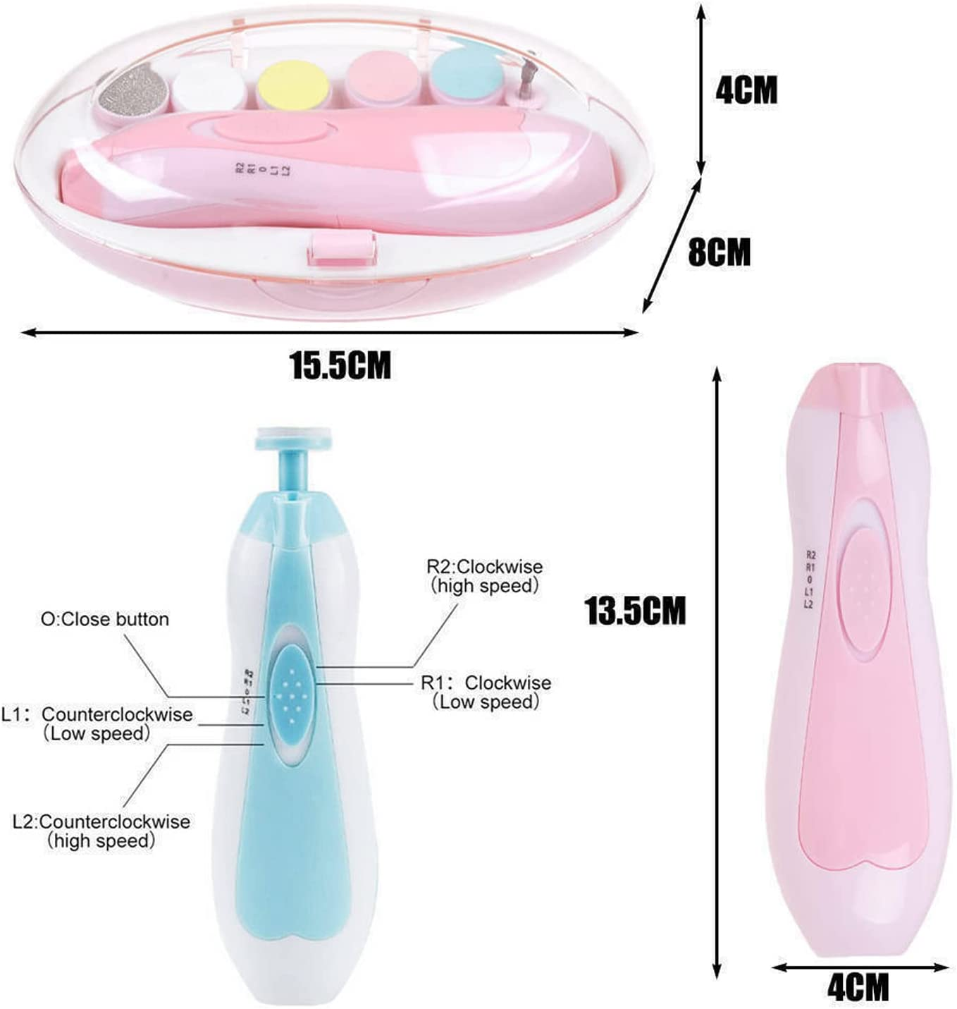 6 in 1 Safe Electric Baby Infant Nail Trimmer Electric Baby Nail File Kit Additional Replacement Heads Infant Newborn Safe Grinder Clipper Tools Set (Pink) image number 5